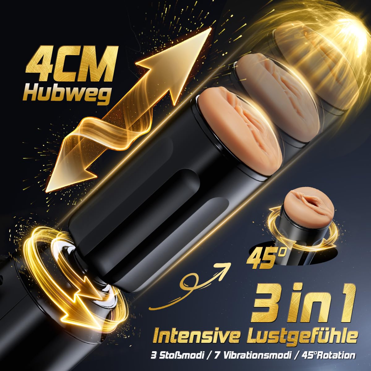 Elektrischer Masturbator Sexmaschine für Männer mit Saugnapf Freihand 360° Verstellbar, 3 Stoßmodi, Rotation & 7 Vibrationsstufen, Austauschbarer Pocket Pussy & Dildo Aufsatz für Männer Frauen & Paare