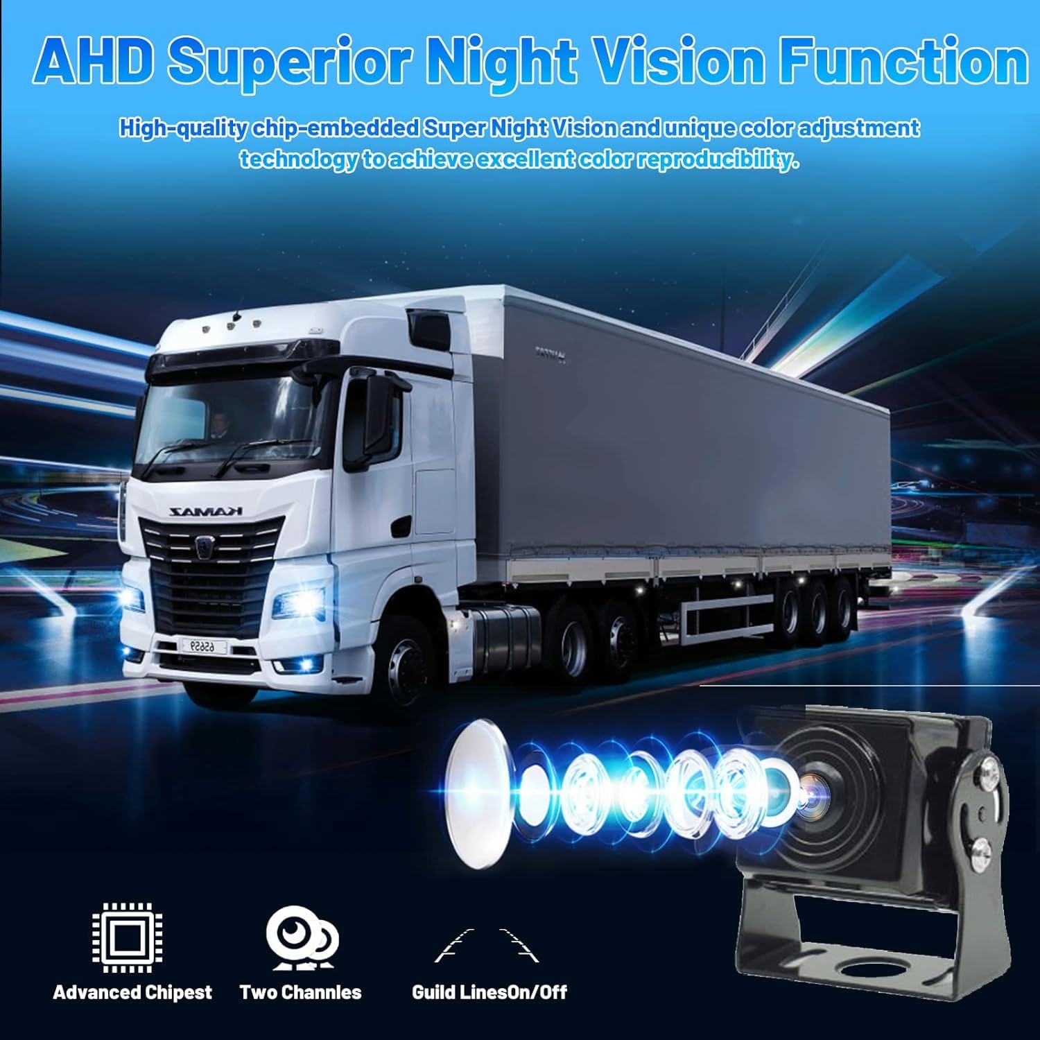 Hikity Kit Cámara Marcha Atrás AHD 7" LCD 1080P IP69 15M | Visión Nocturna IR. Estacionamiento. Coche/Camión/RV