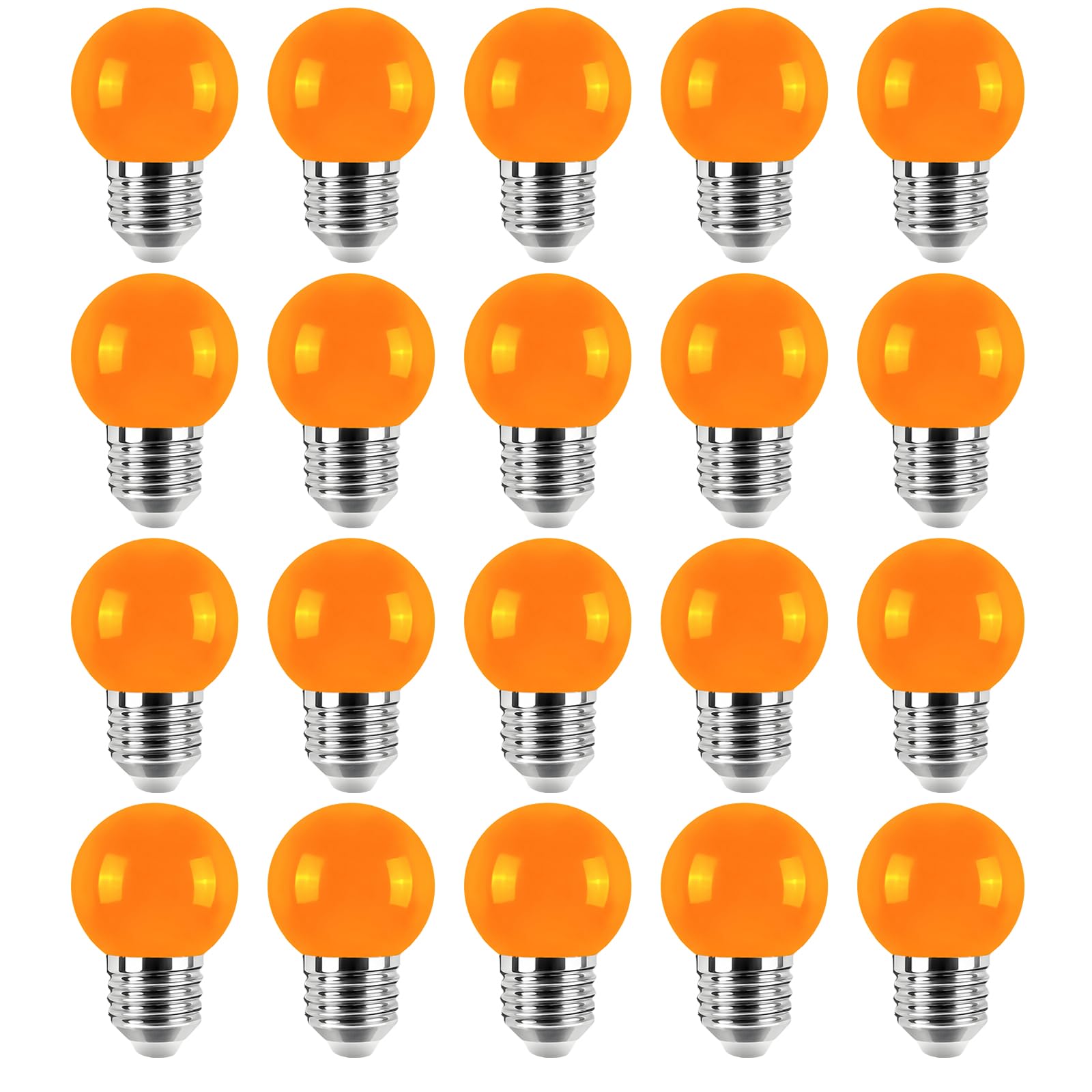 Jitouhu 20 Pack e27 led Coloured Light Bulb, g45 Orange Light Bulb, Golf Ball Lamp, Non-dimmable,This Decorative Light Bulb is Suitable for Interior Home Decoration and Outdoor Decoration