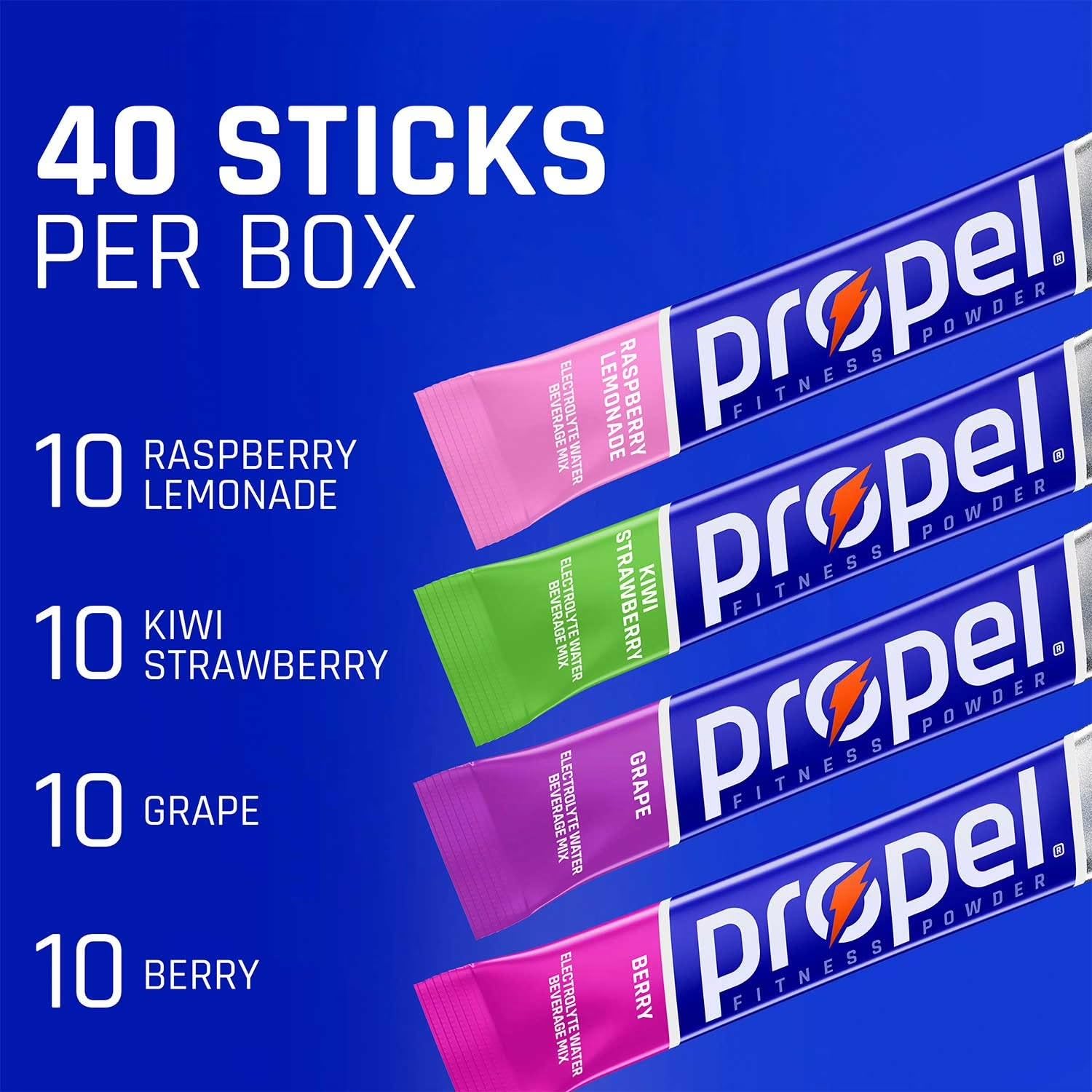 Propel Water Flavoring Enhancer Variety Bulk, 80 Drink Mix Packets (20 Each Flavor) - Raspberry Lemonade, Grape, Berry, Kiwi Strawberry With Galley Grove Sugar Free Breath Mints - Image 5