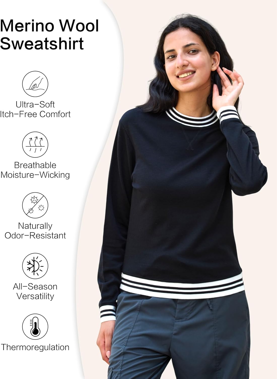 Merino Wool Base Layer Women Pullover for Athletic, Womens Crewneck Sweatshirt, Warm Cozy Sweatshirt Long Sleeve - Image 4