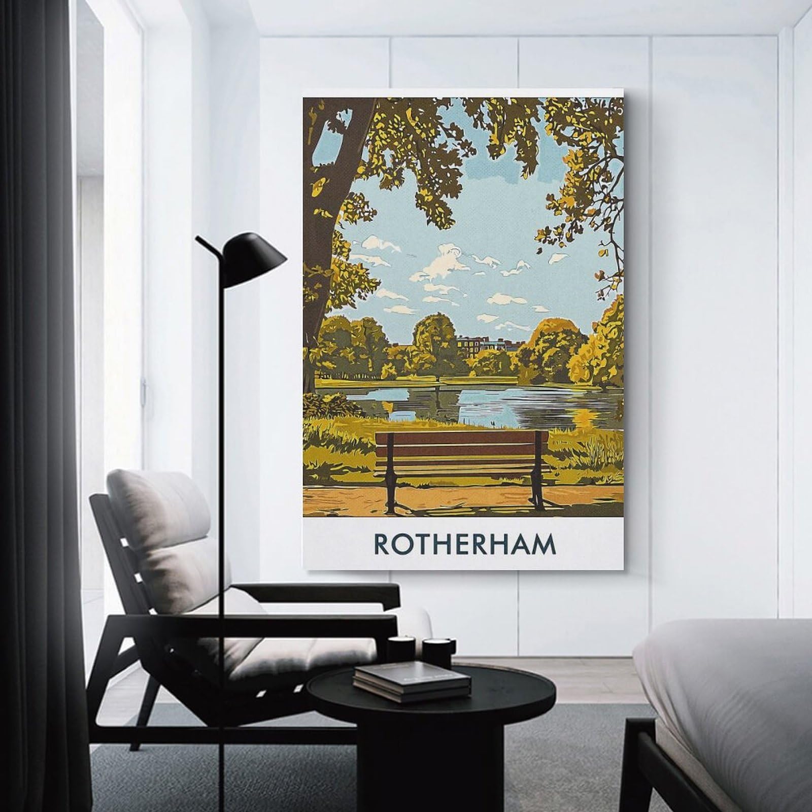 Junmoney Wall Art Print Rotherham Park Bench, 16x24inch(40x60cm), for Hallway, Bedroom Or Modern Interiors, Thoughtful Wall Decor for Art Lovers