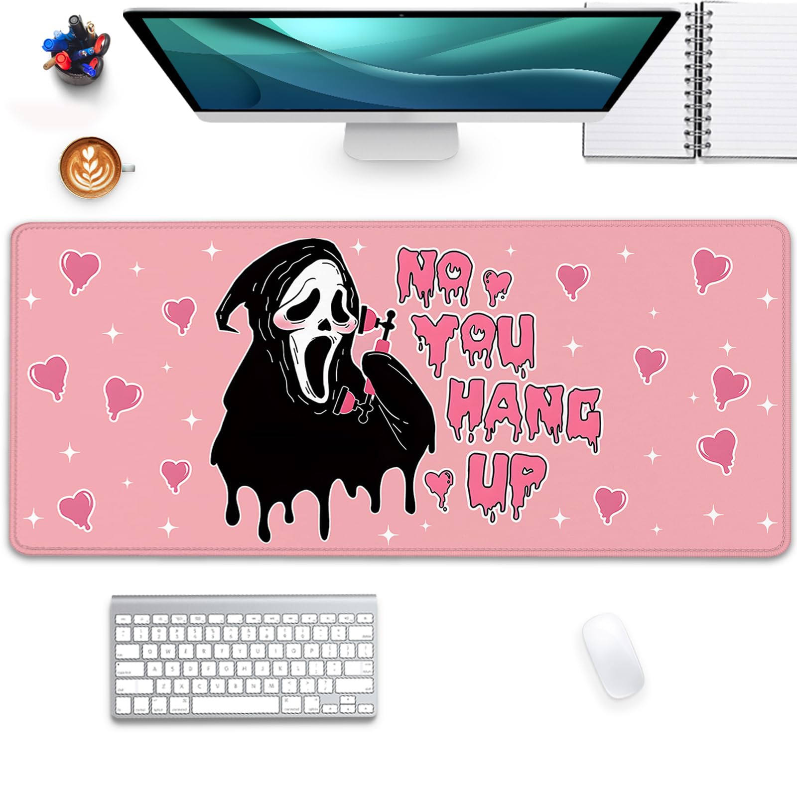 Ghostface Mouse Pad Desk Mat,Ghostface Mouse Mat,Desk Pad,Pink Mouse Pad for Desk,Desk Mat for Desktop,Keyboard and Mouse Pad,Gaming Mouse Pad Mousepad for Computer Office Home Work(27.5X11.8 in) - No,you Hang Up