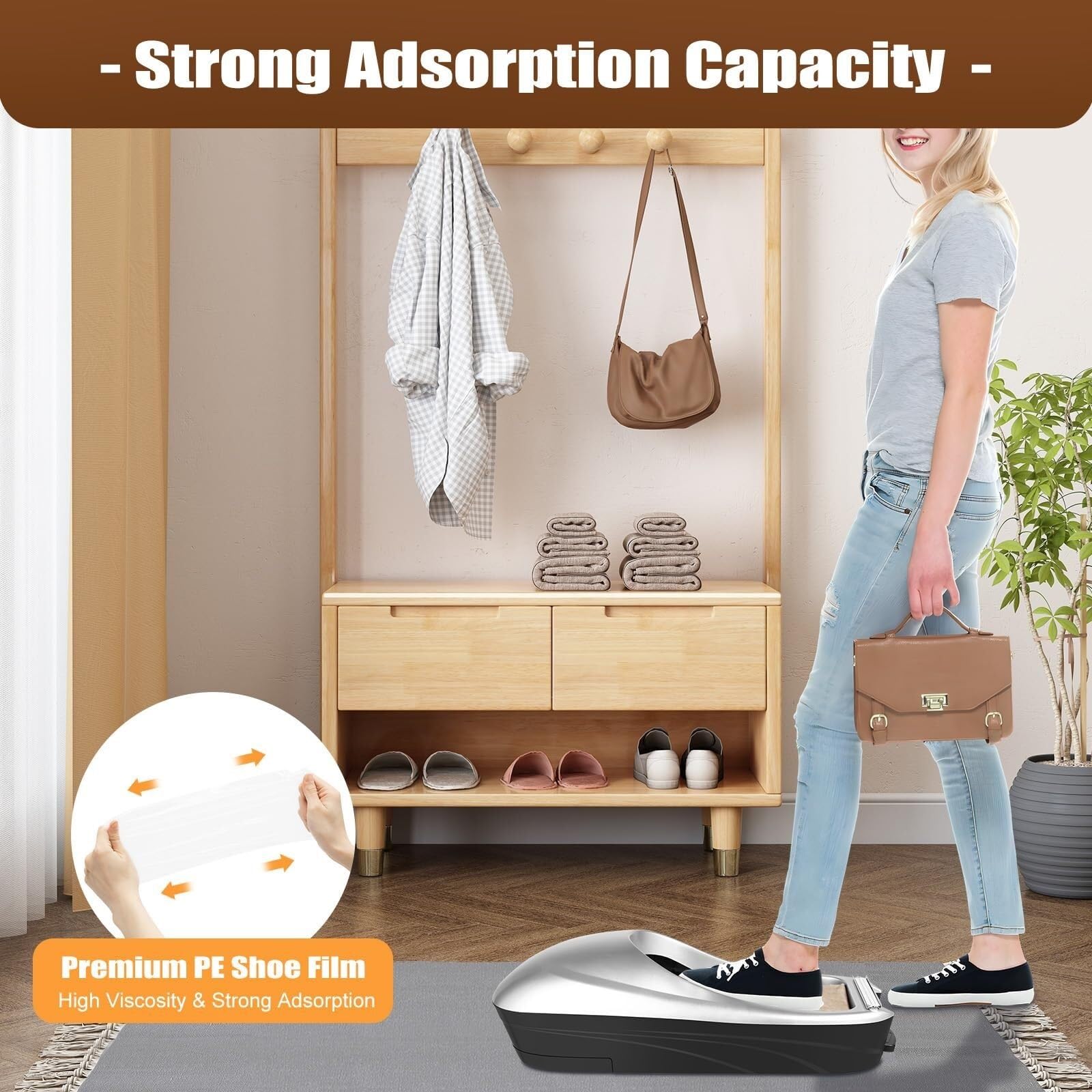 Distributore automatico di copriscarpe con 1 rotolo di pellicola (500 usi), copriscarpe usa e getta, impermeabile, antipolvere, azionato a pedale per la casa