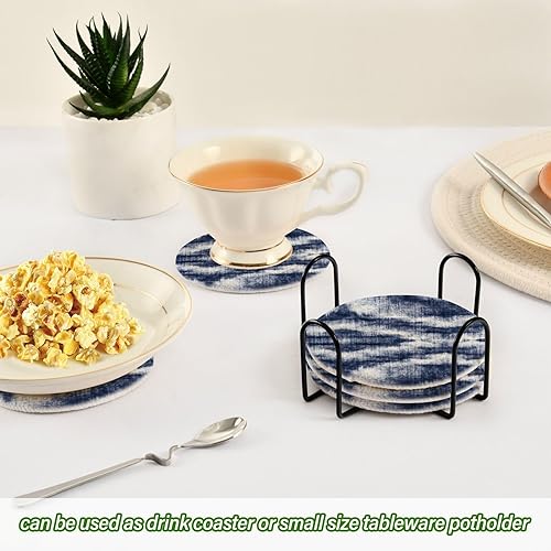 Miniatura 6 de Abstract Indigodyed Effect Drink Coasters Drink Coasters for Home with Holder Set of 6 Coasters Housewarming