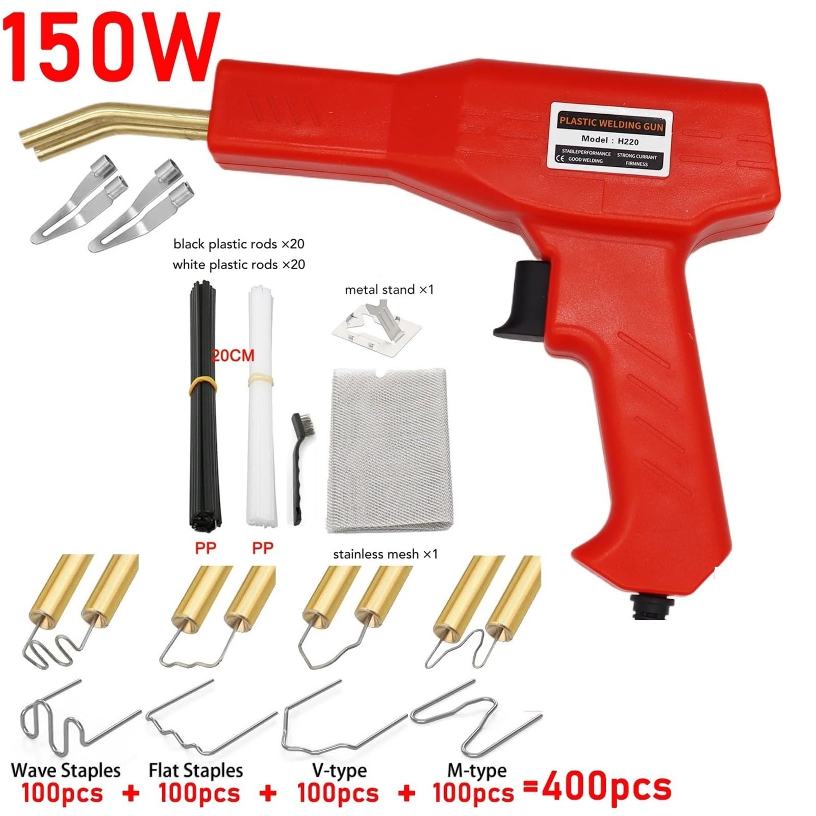Saldatore Pistola Riparazione Macchina Kit di riparazione paraurti auto da 150 W, saldatrice a caldo per plastica, macchina per la riparazione di saldature, pistola per saldatura(Set)