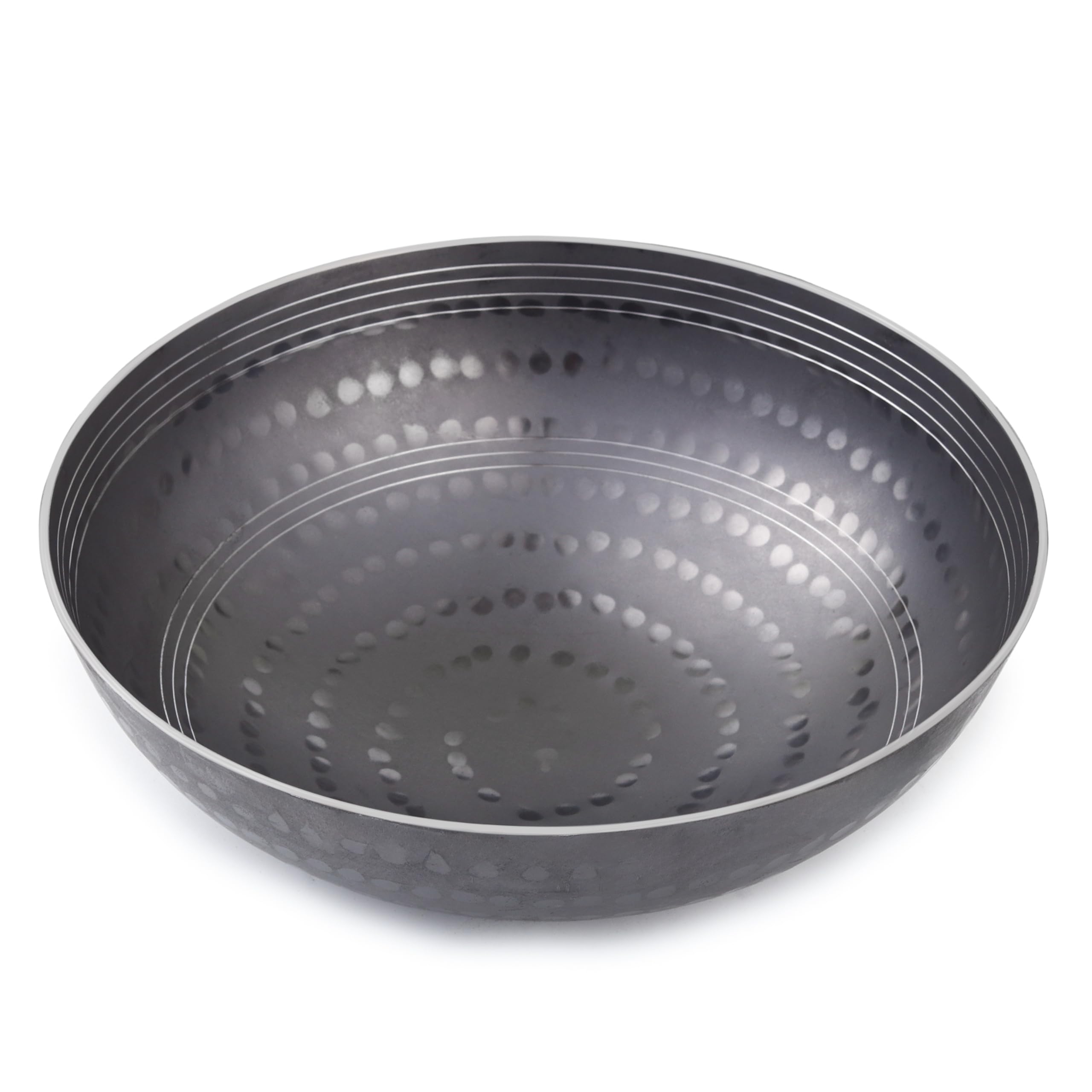 2 Litre 10 inch Food Grade Iron Kadai India’s 1st Smooth Edge Kadhai Handle Free Traditional Frying Pan Wok Hammered Heavy Base Metal Spoon Friendly Works on Gas and Induction