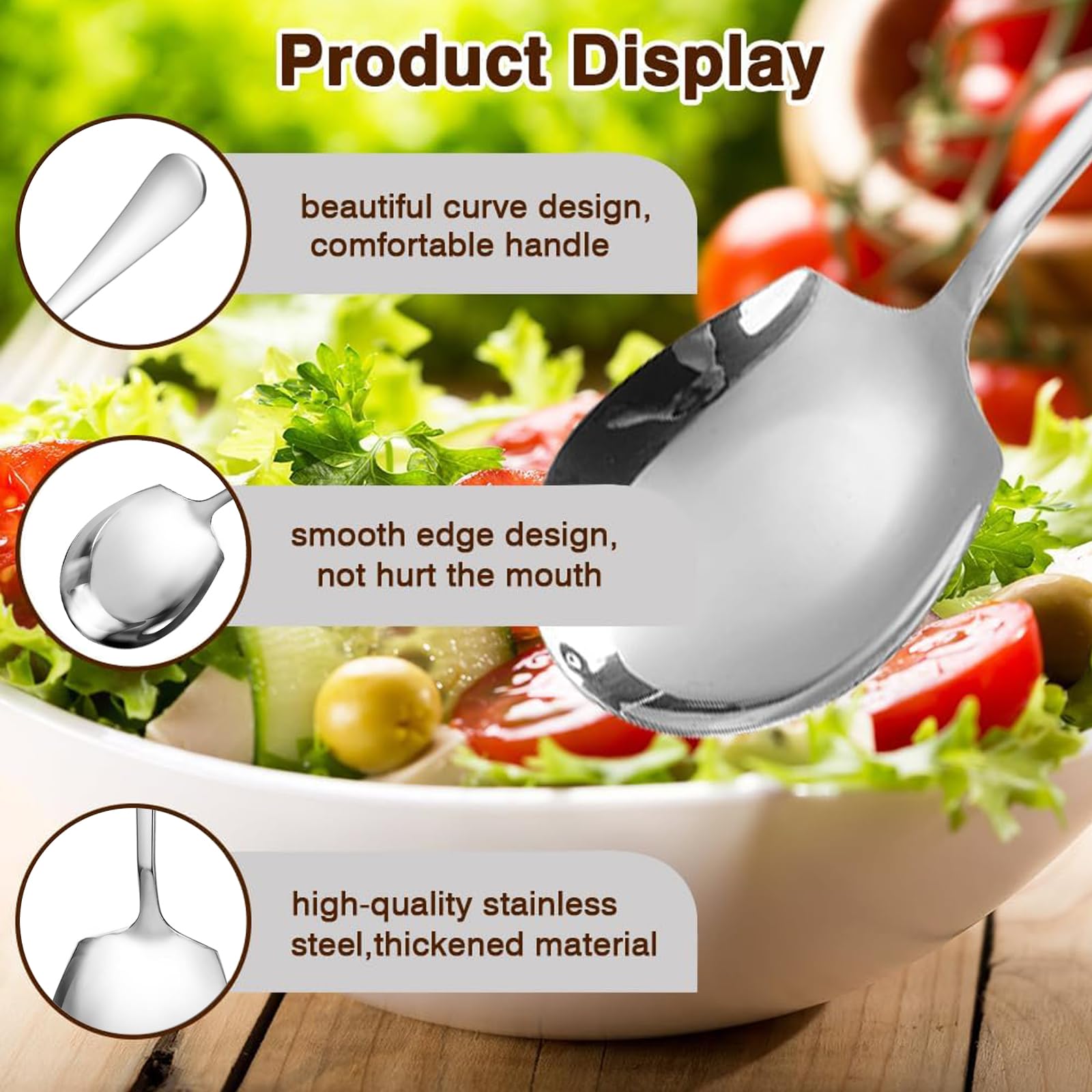 Serving Spoons Large, 4 Pcs Stainless Steel Buffet Serving Spoon Long Handle Soup Spoons Cooking Spoon Kitchen Tool - Image 3