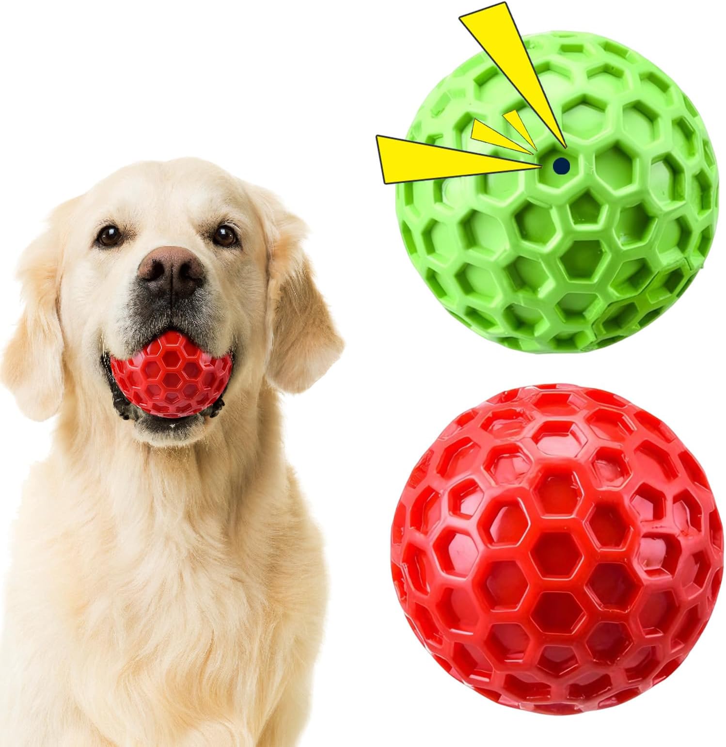 Squeaky Dog Ball with Loud Squeaker - Interactive Rubber Chew Toy for Puppy Teething Relief, Anxiety & Boredom, Fun Play for Energetic Dogs (Red + Green)