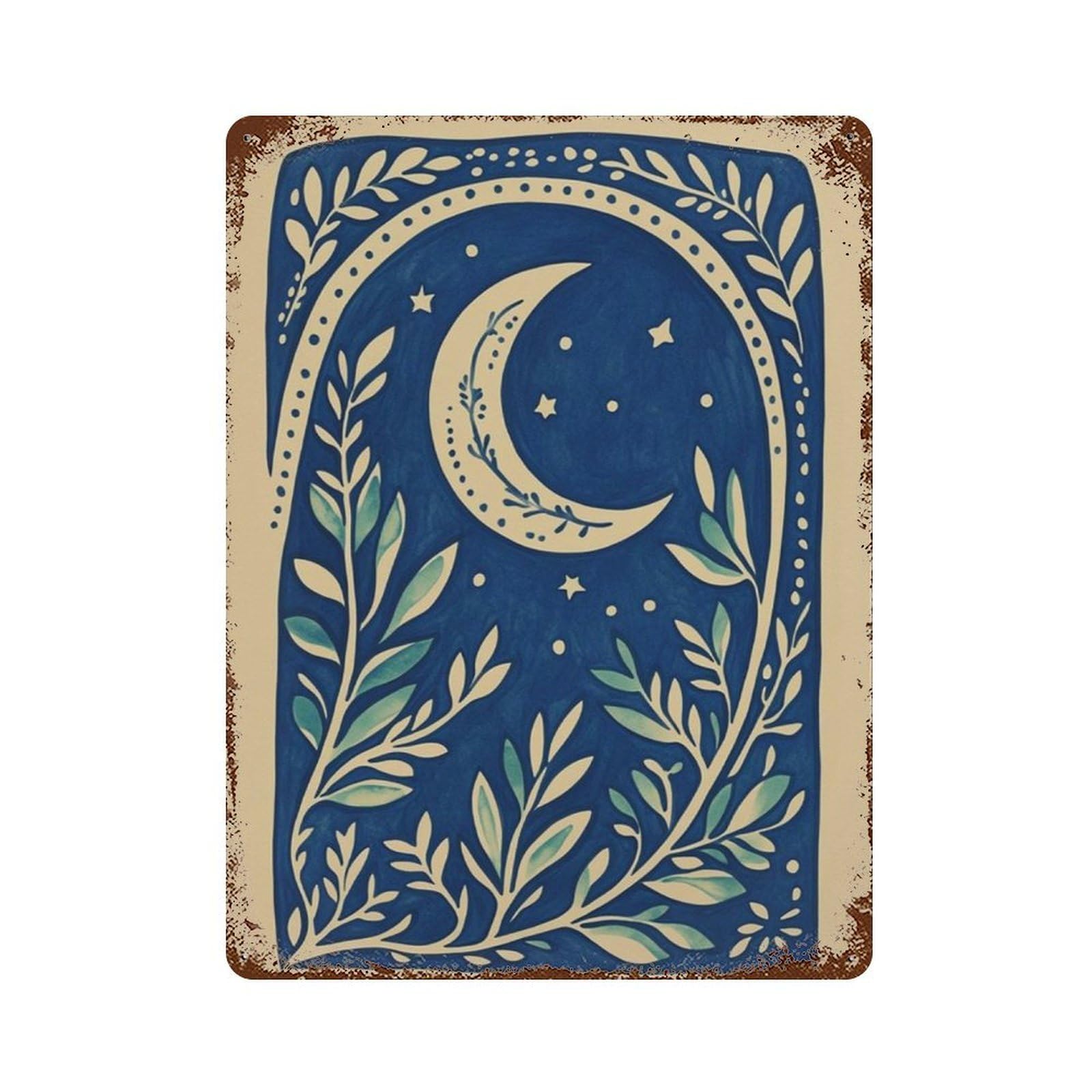 xiaoxiaoshen Crescent Moon Celestial Night Sky Botanical Circle Design Boho Mystic Minimal St Wall Decor Art Metal Tin Poster Modern Home Decor Art Home Bar Shop Decorations Vintage Sign 40x30cm