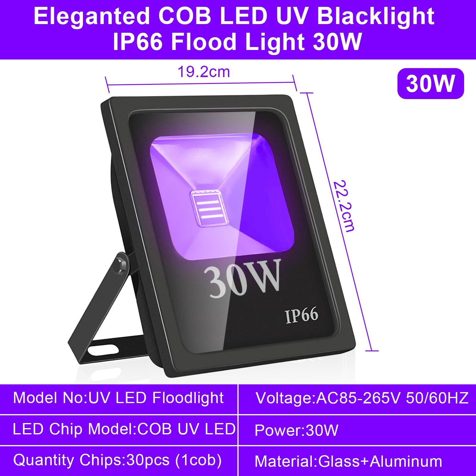 30W Luce Nera UV 365nm - Proiettore LED Impermeabile Per Feste, Acquari, Decorazioni - Foto 8