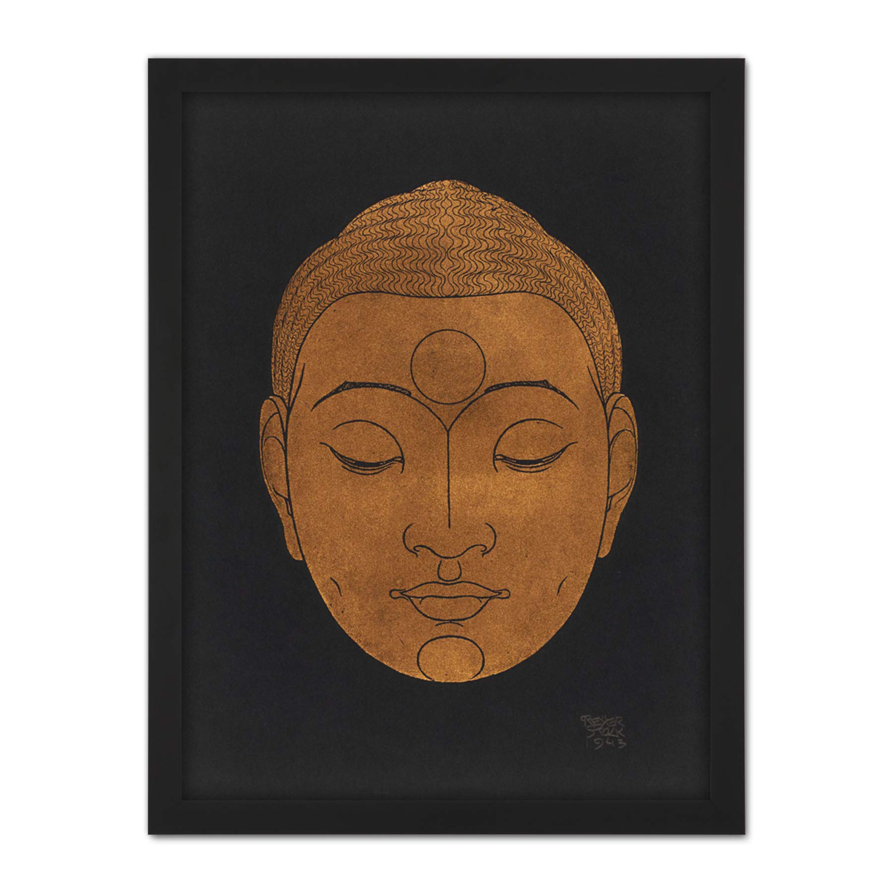 Artery8 Reijer Stolk Head Of Buddha Buddhism Drawing Artwork Framed Wall Art Print 18X24 Inch