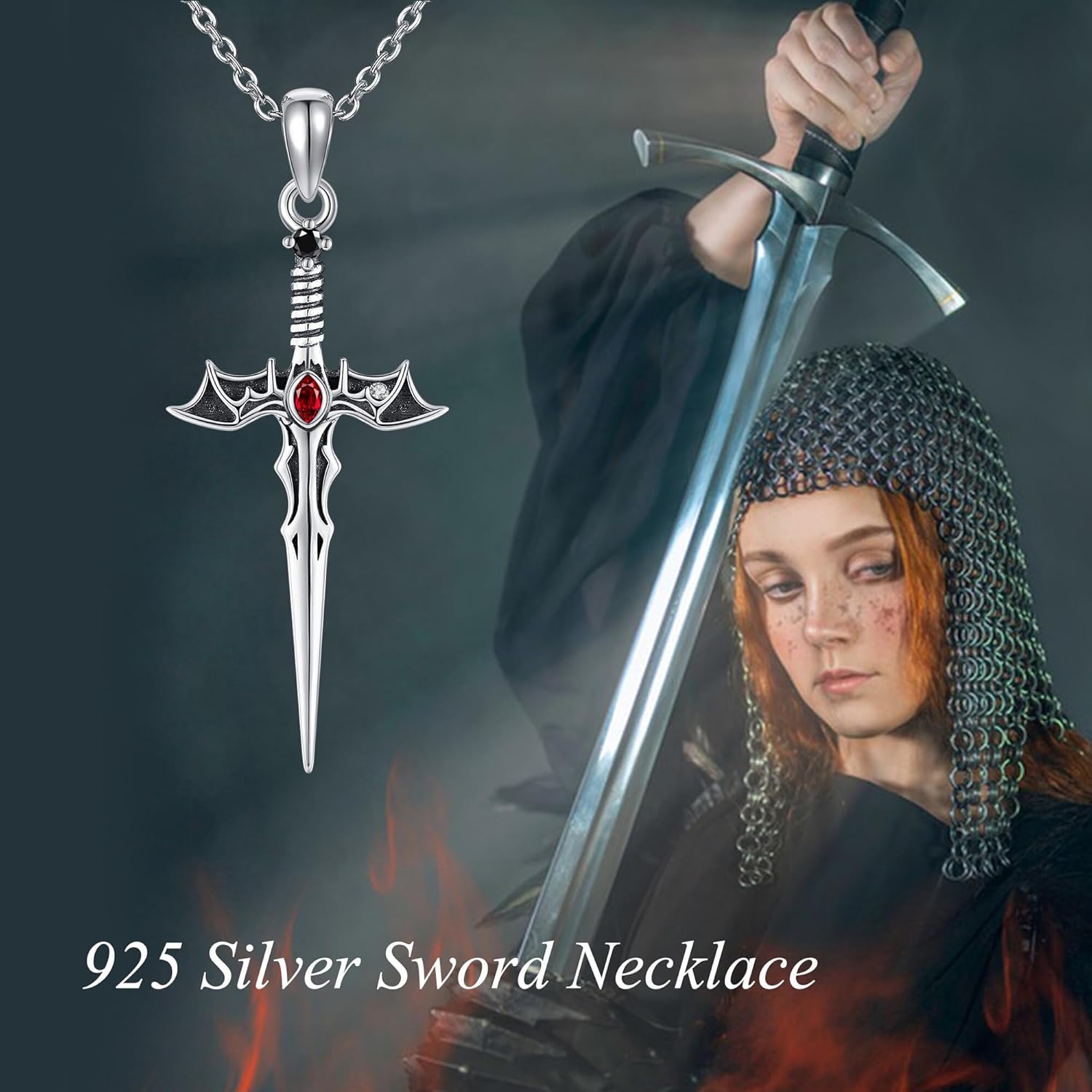 Sword Necklace 925 Sterling Silver Goth Bat Wing Sword Necklace for Women Gothic Sword Jewelry for Women - Image 6