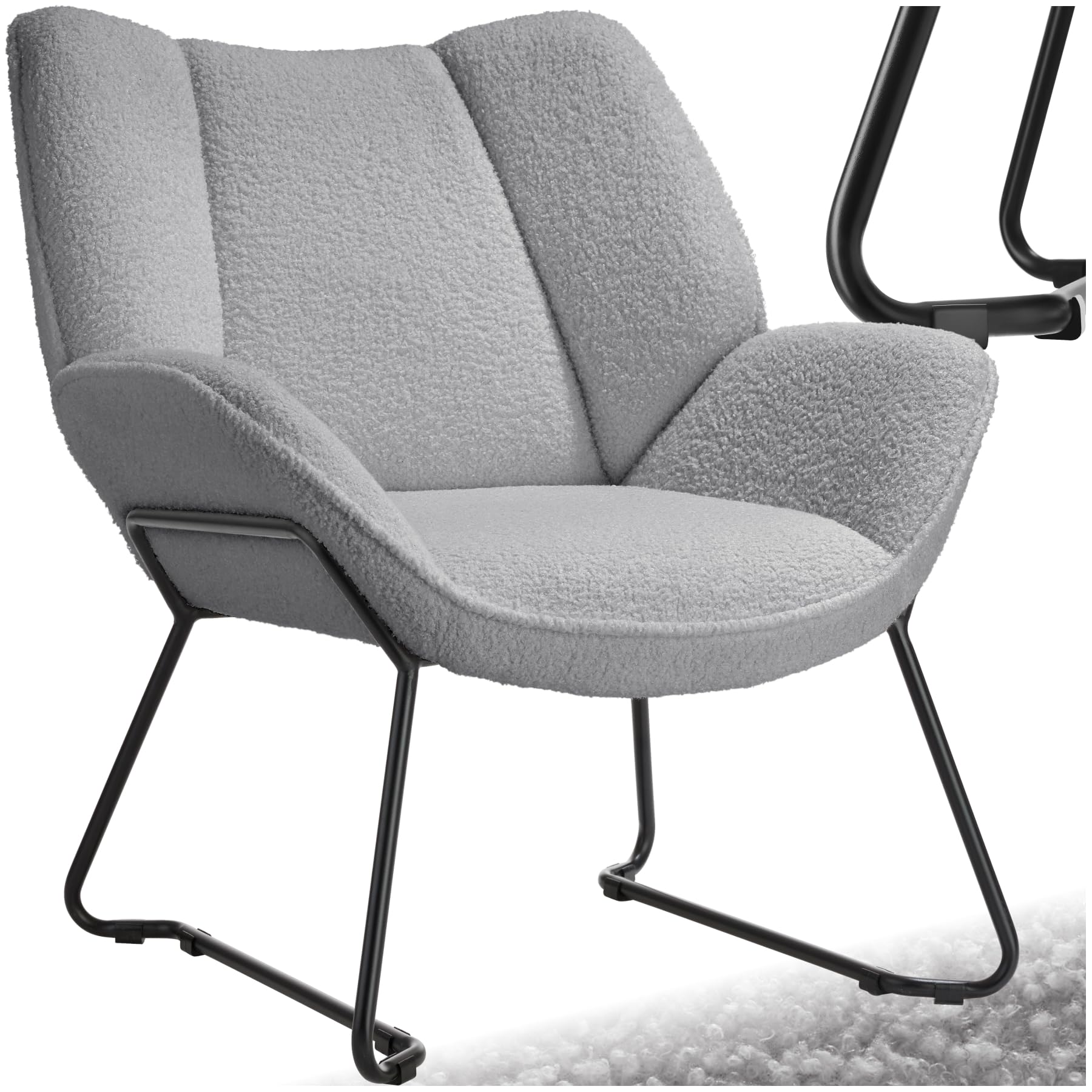 tectake® Poltroncina in Stile Scandinavo, Poltrona Camera da Letto Tessuto Bouclé, Sedia Ergonomica con Telaio in Acciaio, Sedia Cucina Antiscivolo, Carico Max. 120Kg - Grigio Chiaro
