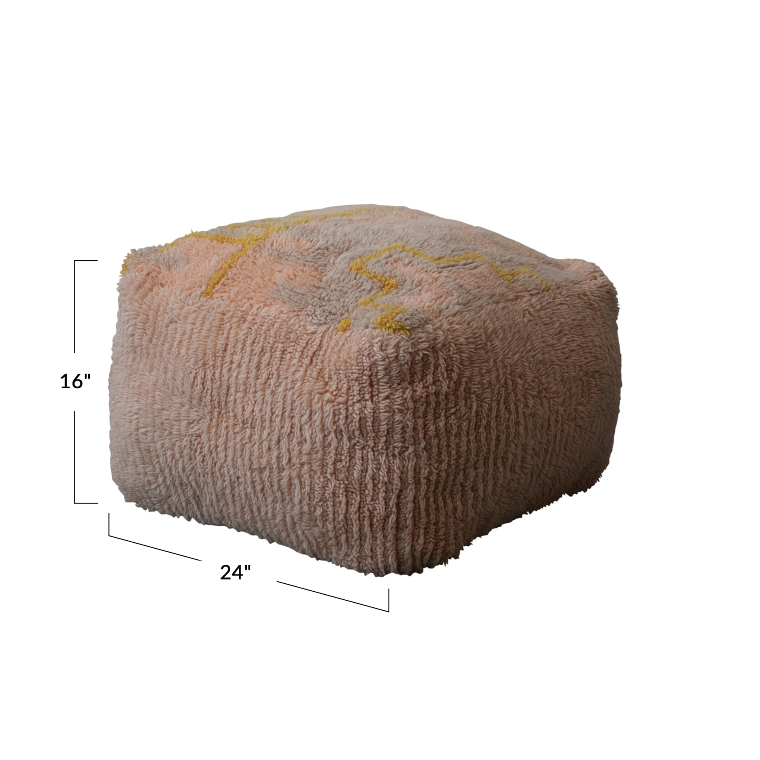 Creative Co-Op Woven New Zealand Wool Shag Pouf with Design, Multicolor