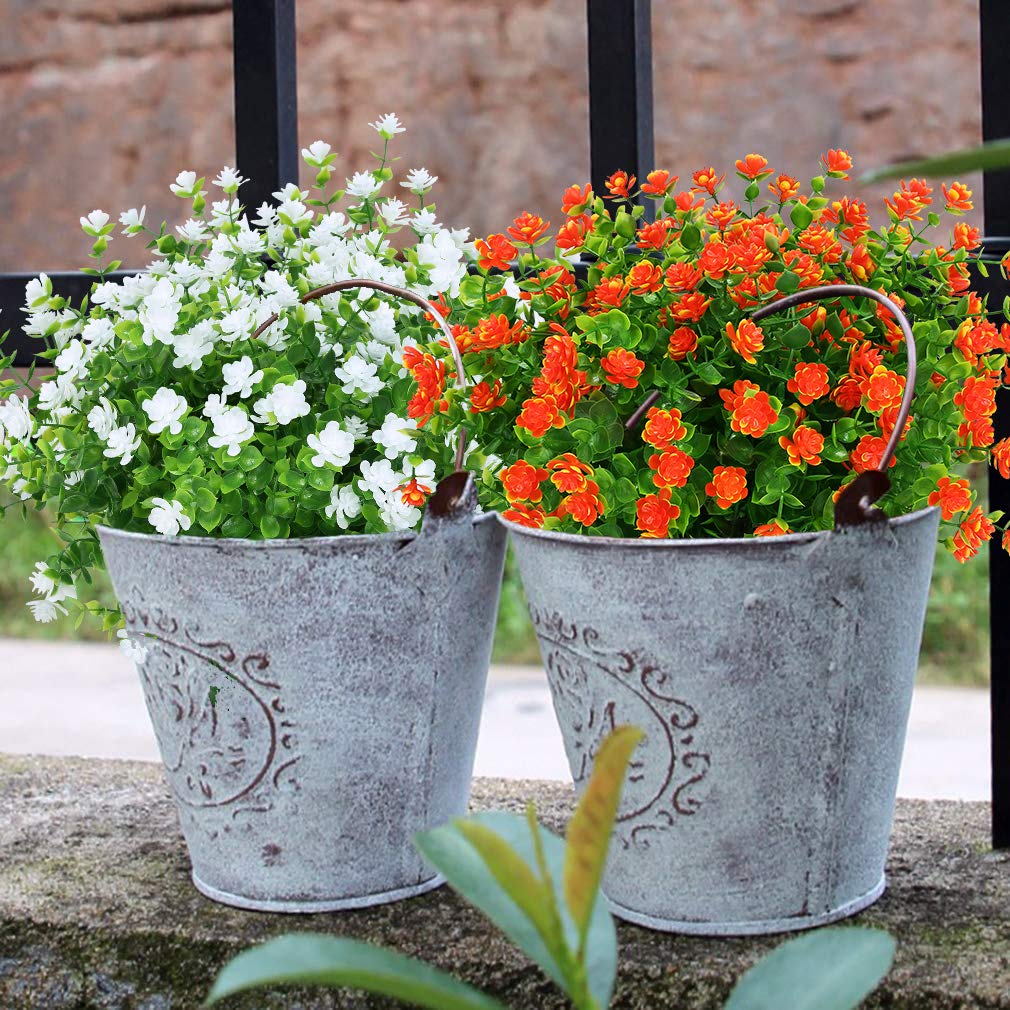 12 paquetes de flores artificiales para exteriores, resistentes a los rayos UV, plantas de boj falsas, vegetación sintética para interiores y exteriores, plantas colgantes de jardín, porche,
