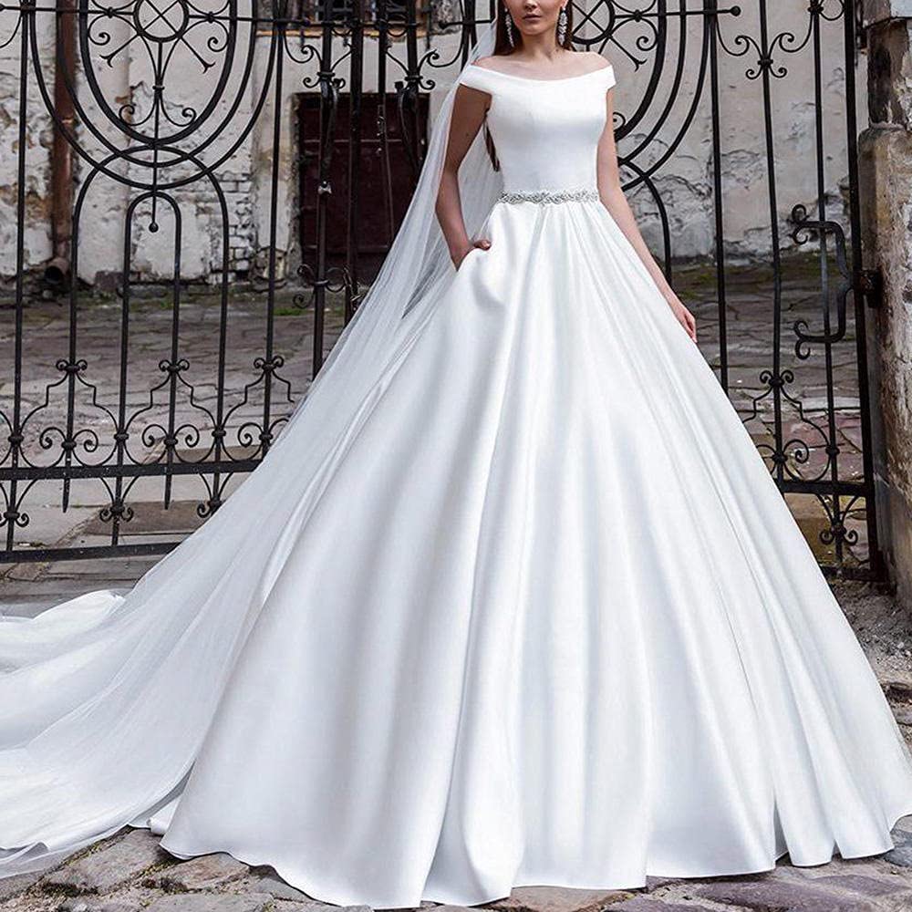 Vestidos de Noche Vestidos de Baile Femenino, Vestidos de Fiesta de Fiesta de Satén Vestidos de Fiesta de Banquete - Blanco 54, Vestidos de Noche Femeninos Vestidos de Novia Largos, Blanco