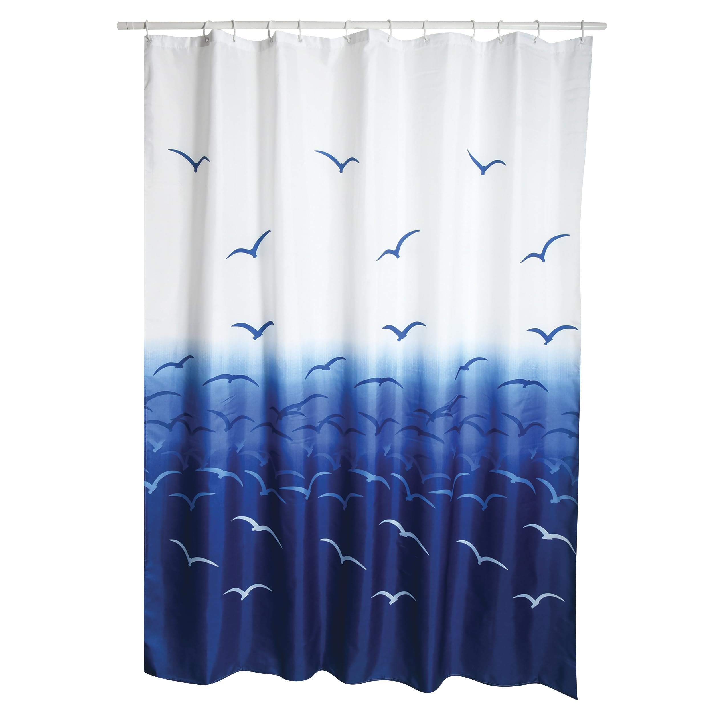 Msv White/Blue/Purple Anti-Mould Shower Curtain 141675 Anti-Bacterial, Washable, Waterproof, With 12 Hooks – Polyester, “Seagull” 180X200cm