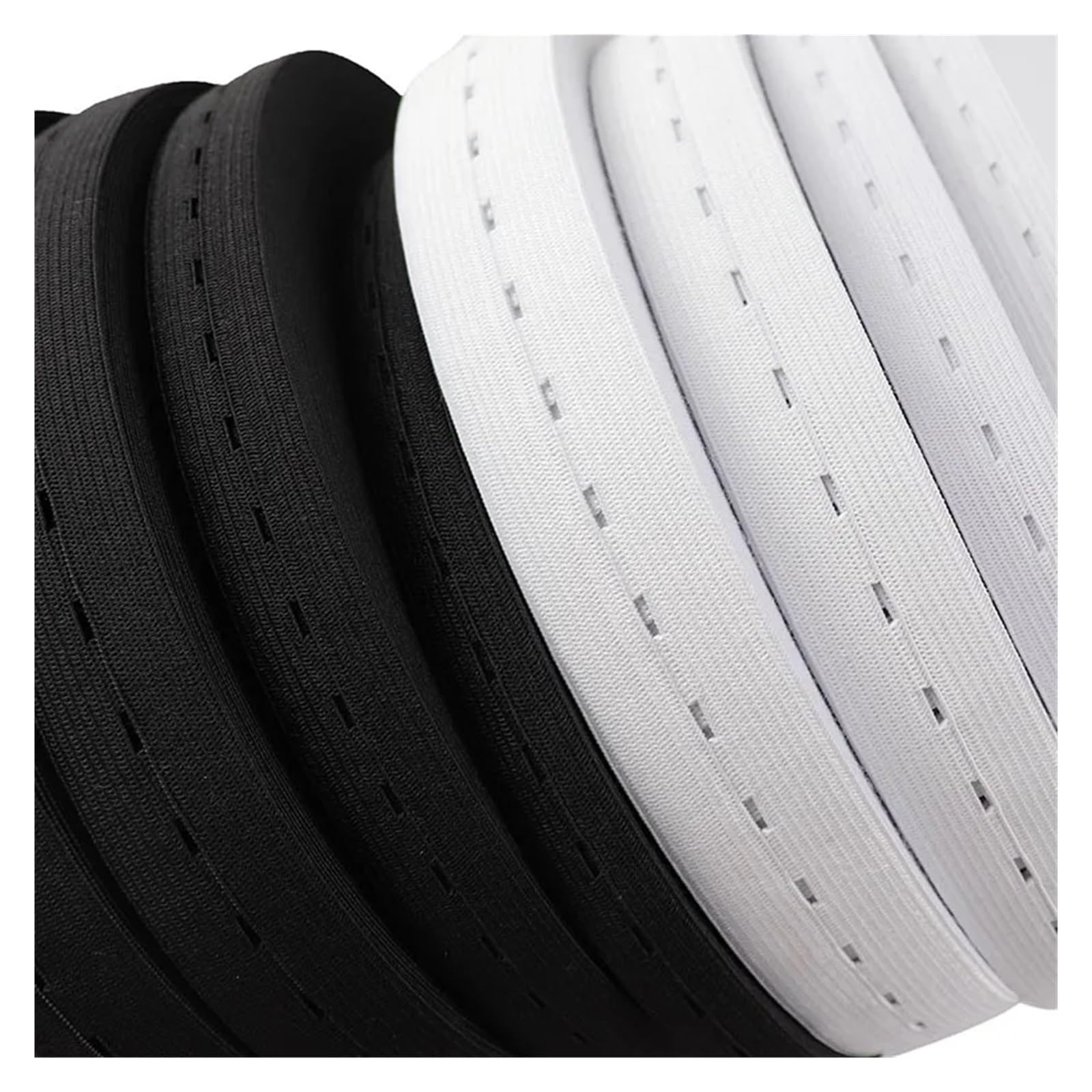 Elastyczny sznurek z dziurkami, Gumki do szycia dziurek na guziki Czarne Białe 15-30 mm 2-10 metrów(Black,10 Meters)