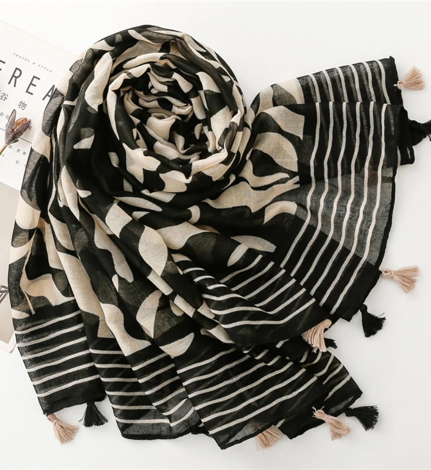 Travel Boho Scarf for Women Casual Lightweight Fashion Multicolor Shawl Wraps with Fringed Beads image 3