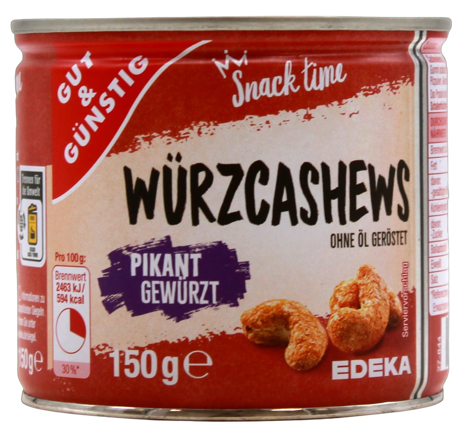 Gut & Günstig Würzcashews pikant gewürzt, 30er Pack (30 x 150g)