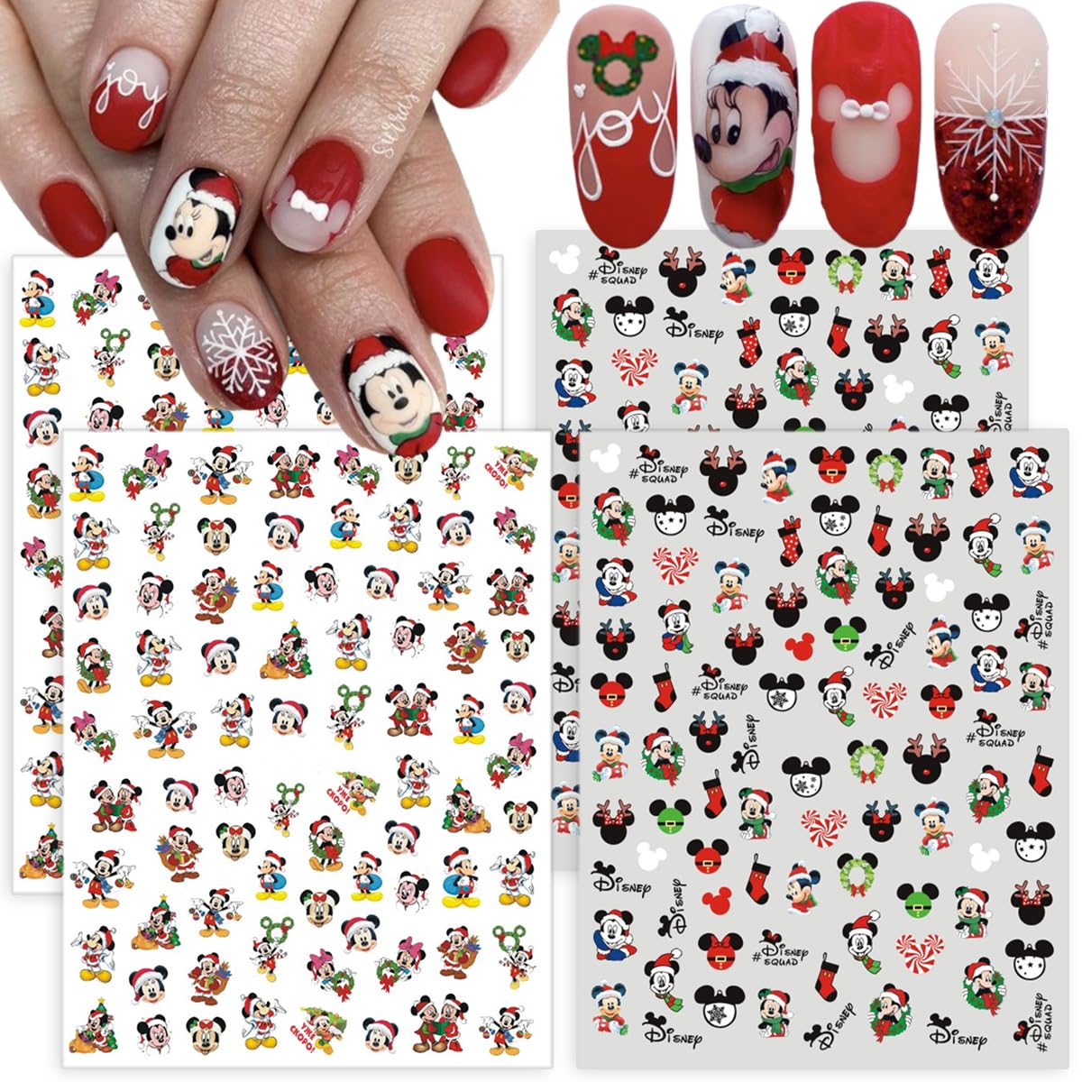 4 Cute Cartoon Nail Decals Self Adhesive 3D Nail Art Charms Supplies Xmas Nail Art Design Kawaii Nail Stickers for Women Girls DIY Decorations