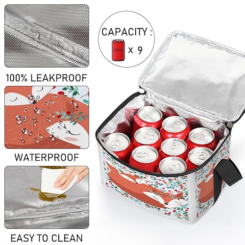 Miniatura 5 de Bolsa de almuerzo aislada con temática de zorro para mujer, reutilizable, bolsa de comida cuadrada para adultos y hombres, lonchera para trabajo,