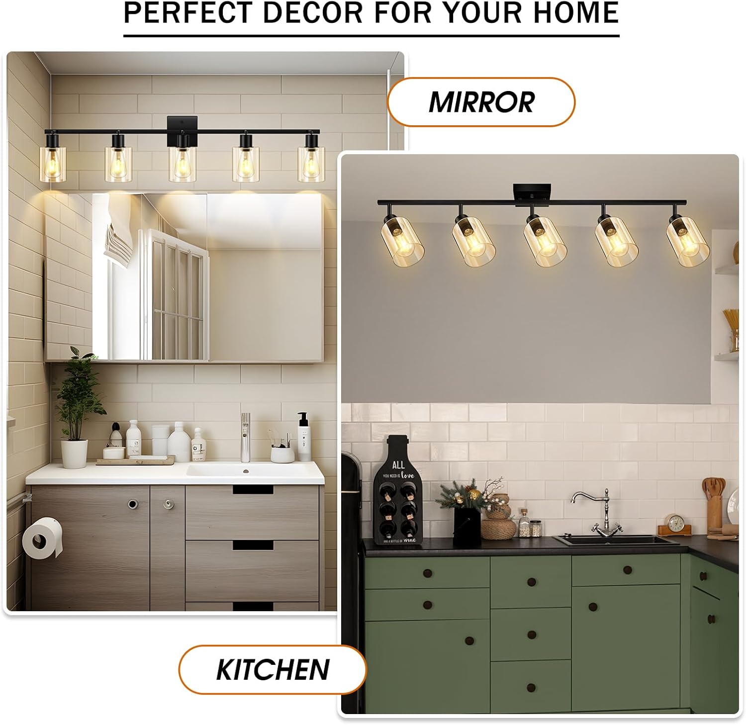 BoostArea 5 Light Track Lighting Kit, 5 Way Ceiling Spot Lighting with Glass Lampshade, Flexibly Rotatable Light Head for Kitchen, Living Room, Bedroom, Bulb Not Included