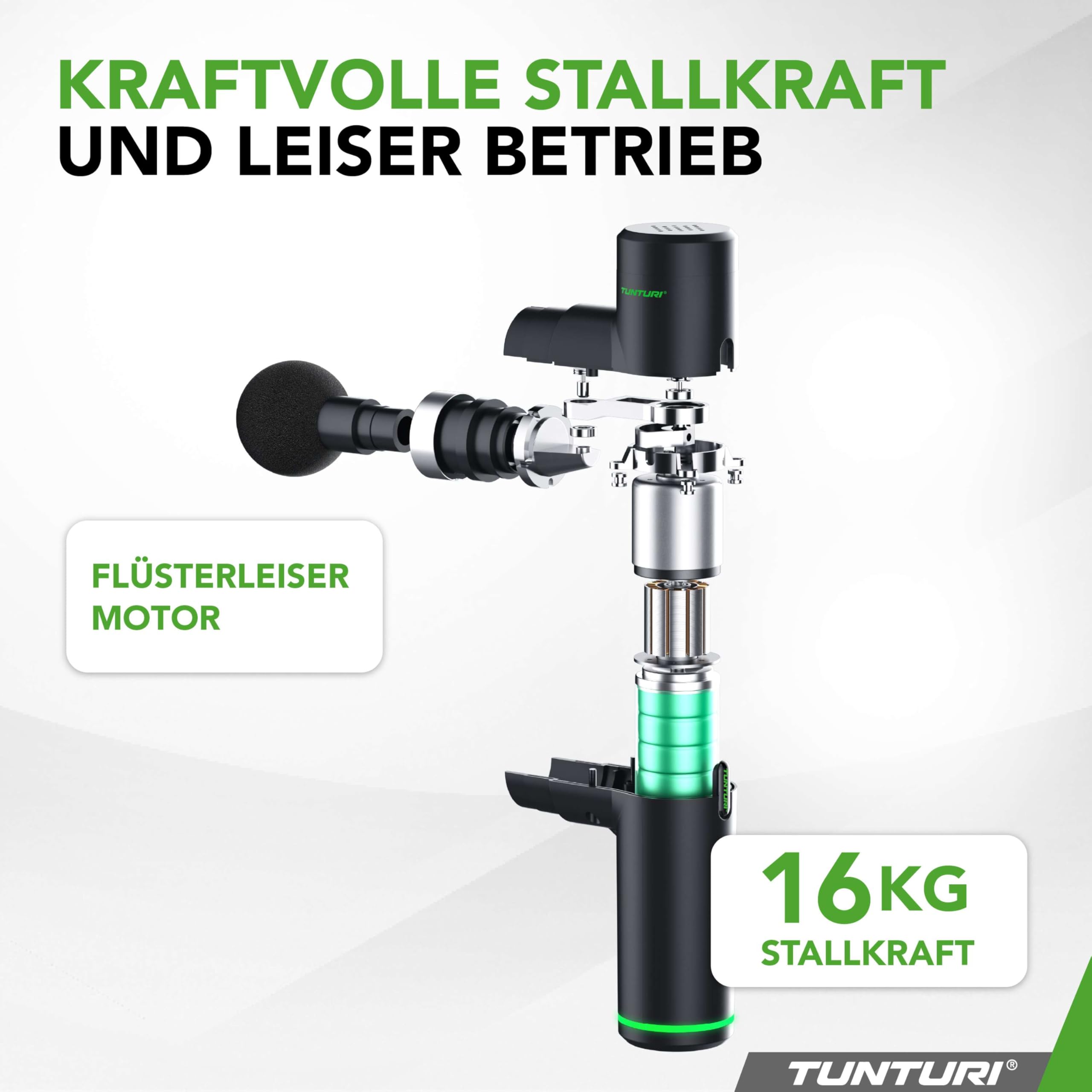 Tunturi MG30 Massagepistole Mini, Taschenformat, ultraleise Massage Pistole, Massage gun, Entspannung und Massage, Massagegerät mit 6 Geschwindigkeiten, 4 Kopfstücke