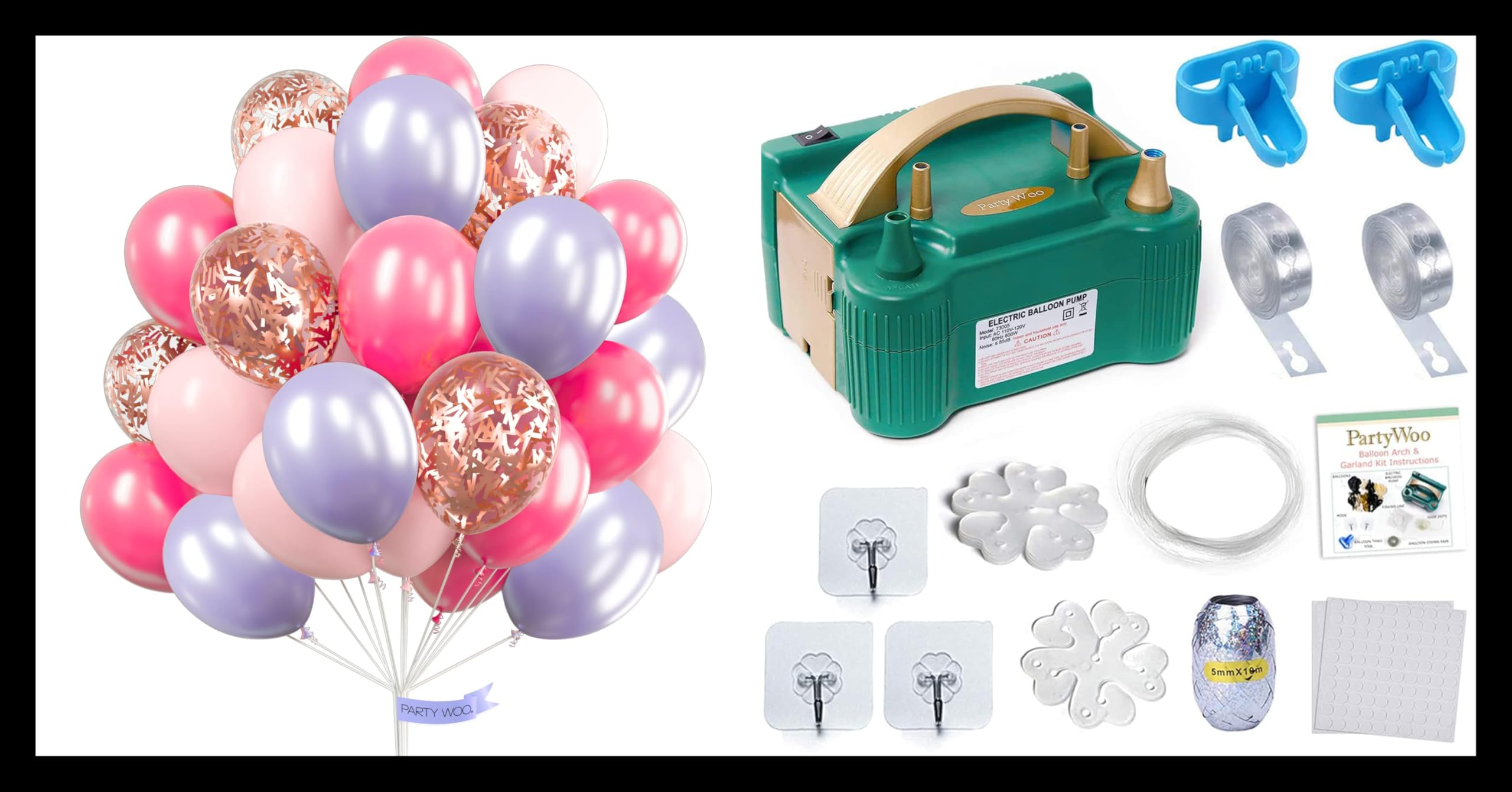 PartyWoo Pink and Purple Balloons 60 pcs 12 Inch Light and Hot Pink Rose Gold Confetti Balloons and 110V 600W Electric Balloon Pump