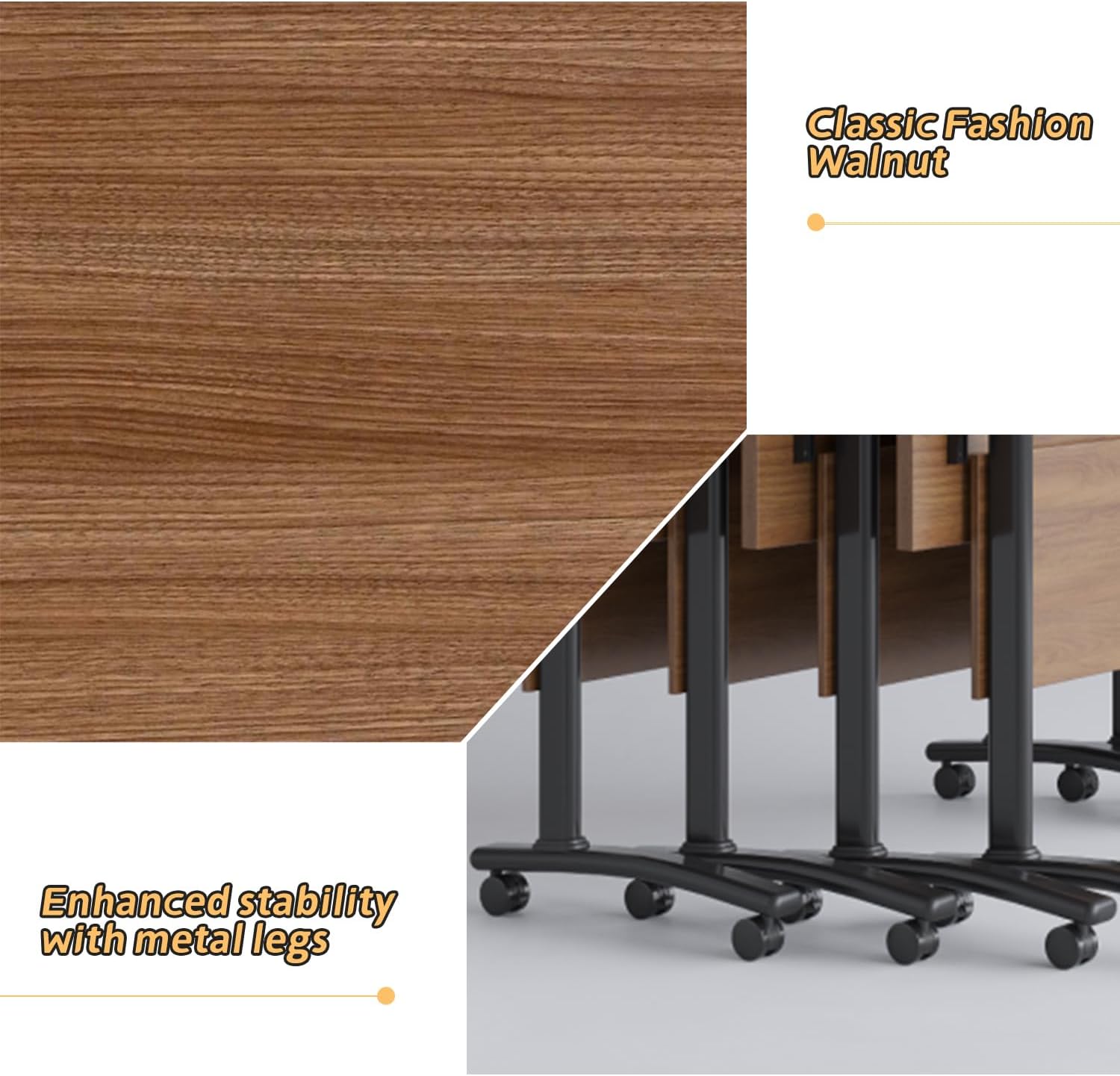 4Pack Mobile Conference Table,55.1"Meeting Seminar Table with Wheels,Large Rectangle Folding Conference Room Table for 10,Business Wooden Training Table with Strong Metal Frame for Office Conference