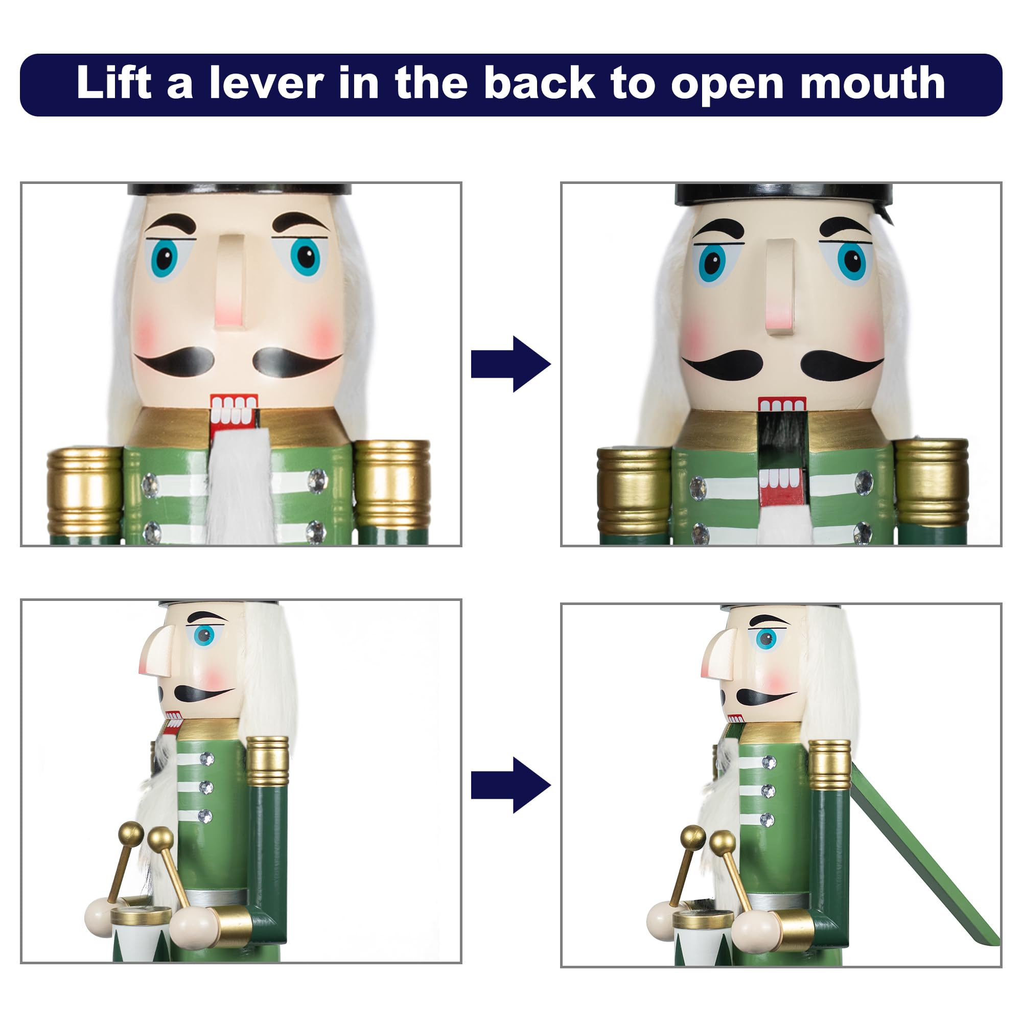LOGOFUN Wooden Nutcracker Figurine – Traditional Green Soldier, 25cm, For Xmas Decor