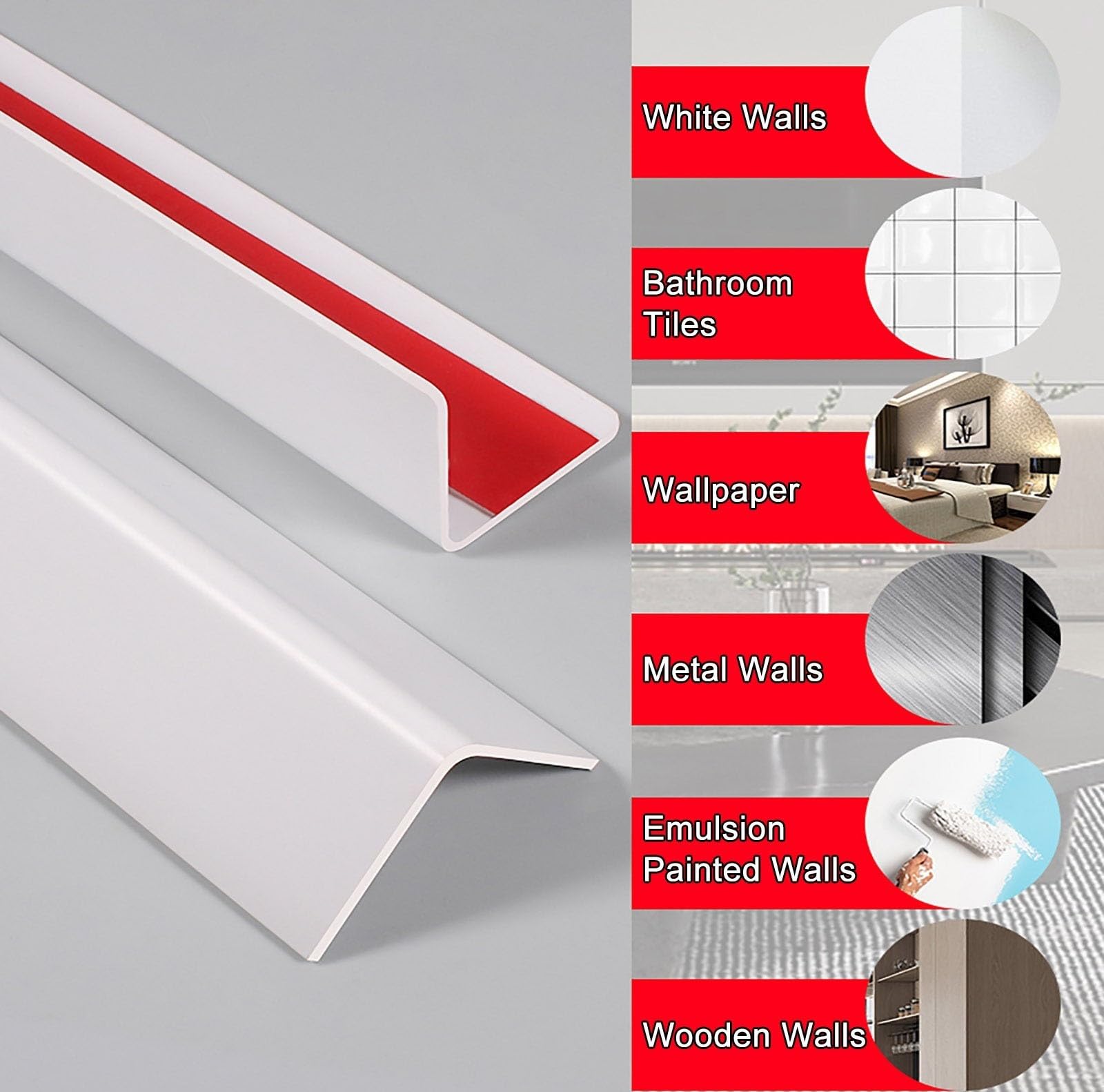 Protector de Esquina de Pared Blanco, Forma de L Extra Grueso para Proteger Paredes Armarios Muebles Mesa Bordes Afilados, 35/39/43/47/51/55/59Inch Largo ( Color : W 4.5cm(1.8in) , Size : 160cm/63in )