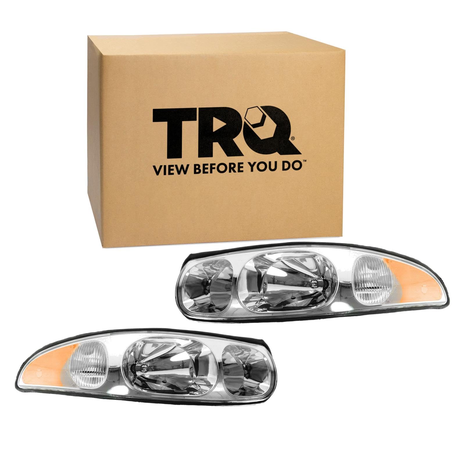 TRQ 2 Piece Headlight Assembly Set Driver &amp; Passenger Side Compatible with 2001-2005 Buick LeSabre Limited 2000 LeSabre With Lined/Fluted Hi-Beam Lens GM2502210 GM2503210