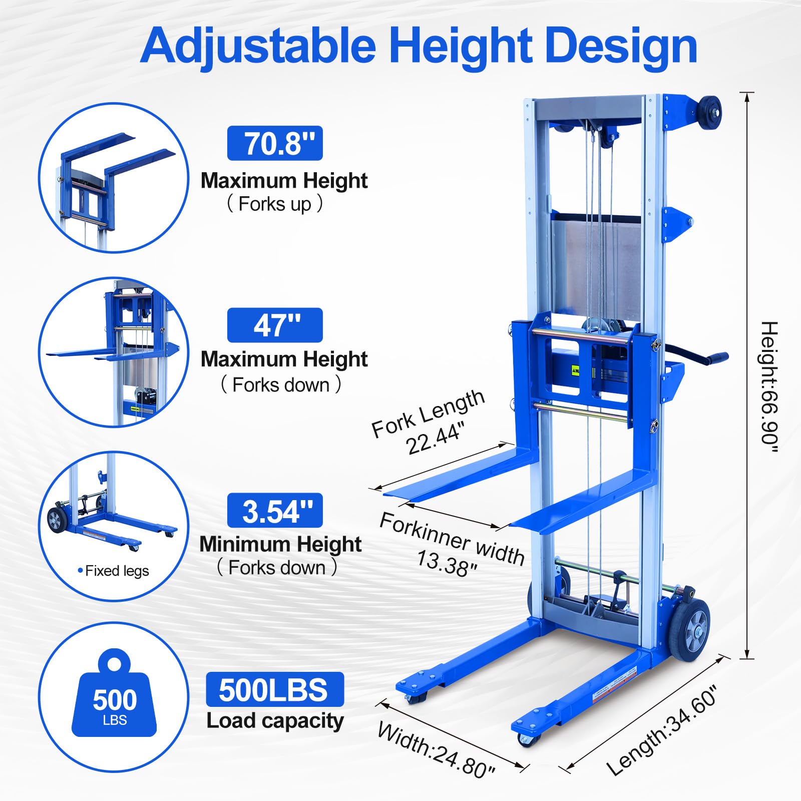 ELOMBR 500 lbs Capacity, Material Lift Winch Stacker, 70