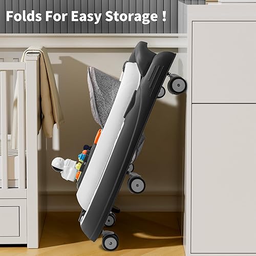 Miniatura 4 de Andador de bebé, plegable 3 en 1 para bebés, niños y niñas, andadores de 8 velocidades ajustables de altura con ruedas y centro de actividades para