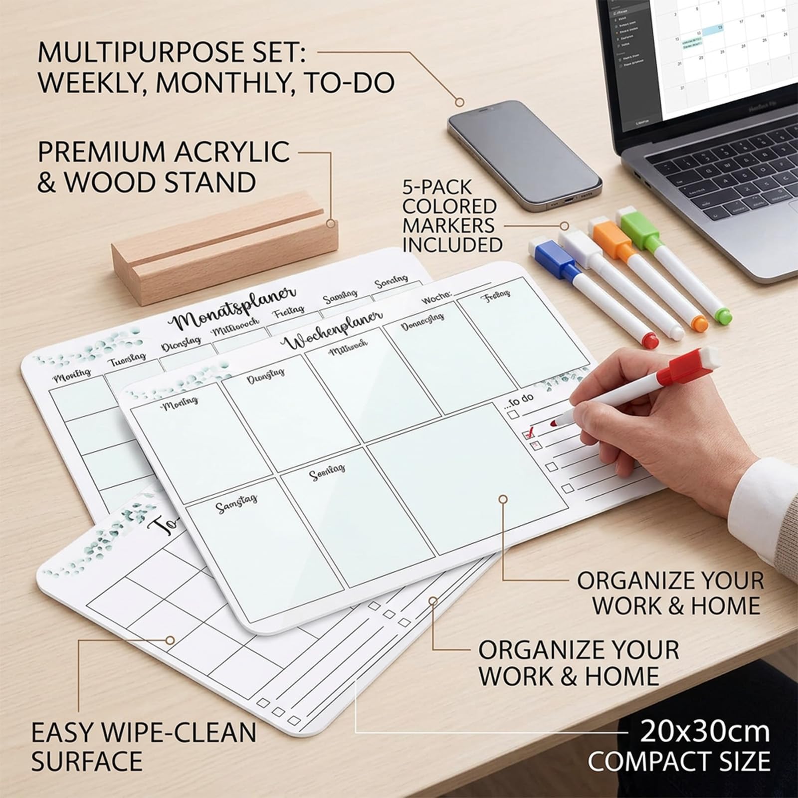 1 set agenda mensile cancellabile in plastica acrilica con 5 penne cancellabili, adatta per l ' organizzazione ' ufficio, della scuola, della casa, ' agenda settimanale