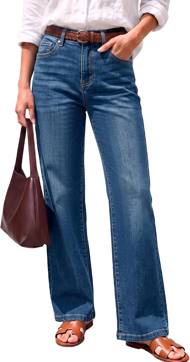 Sidefeel Women's High Waisted Wide Straight Leg Jeans