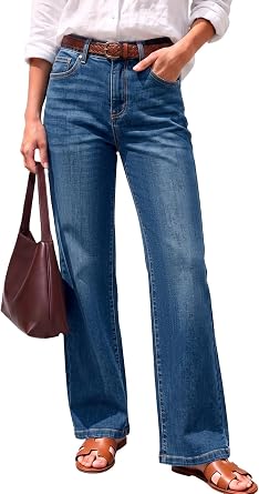 Sidefeel Womens High Waisted Wide Straight Leg Jeans
