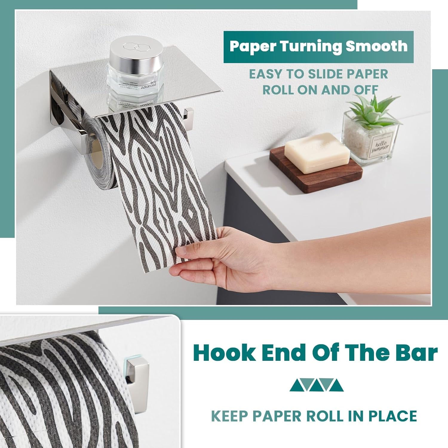 Toilet Paper Holder Bundle with Towel Hook (Polished Chrome)