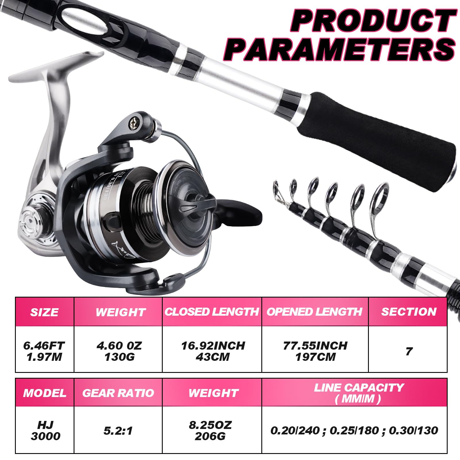Teleskop-Angelruten und Rollen, Kombi-Set, 2,1 m, tragbare Angelrute, Spinnrolle, Köder, Zubehör mit Aufbewahrungstasche, Salzwasser, Süßwasser, Angelrute, Kombi, Angler-Geschenk, 2 Stück