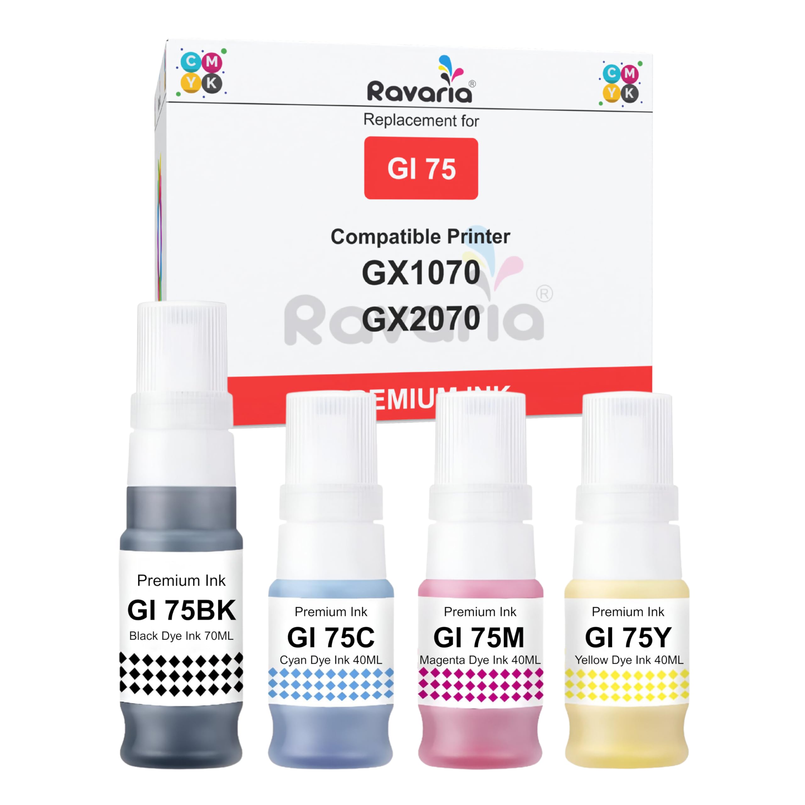 gi 75 compatible premium ink for canon maxify gx1070 gx2070 printer (gi 75 ink set (4 color))