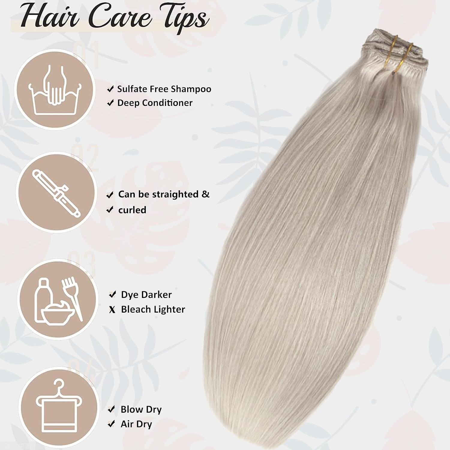 Clip in Hair Extensions Real Human Hair Double Weft Handmade Straight Human Hair Extensions 5pcs 70g 100% Brazilian Virgin Human Hair for Women, White Long Hair Extension (#ice white,22Inch)