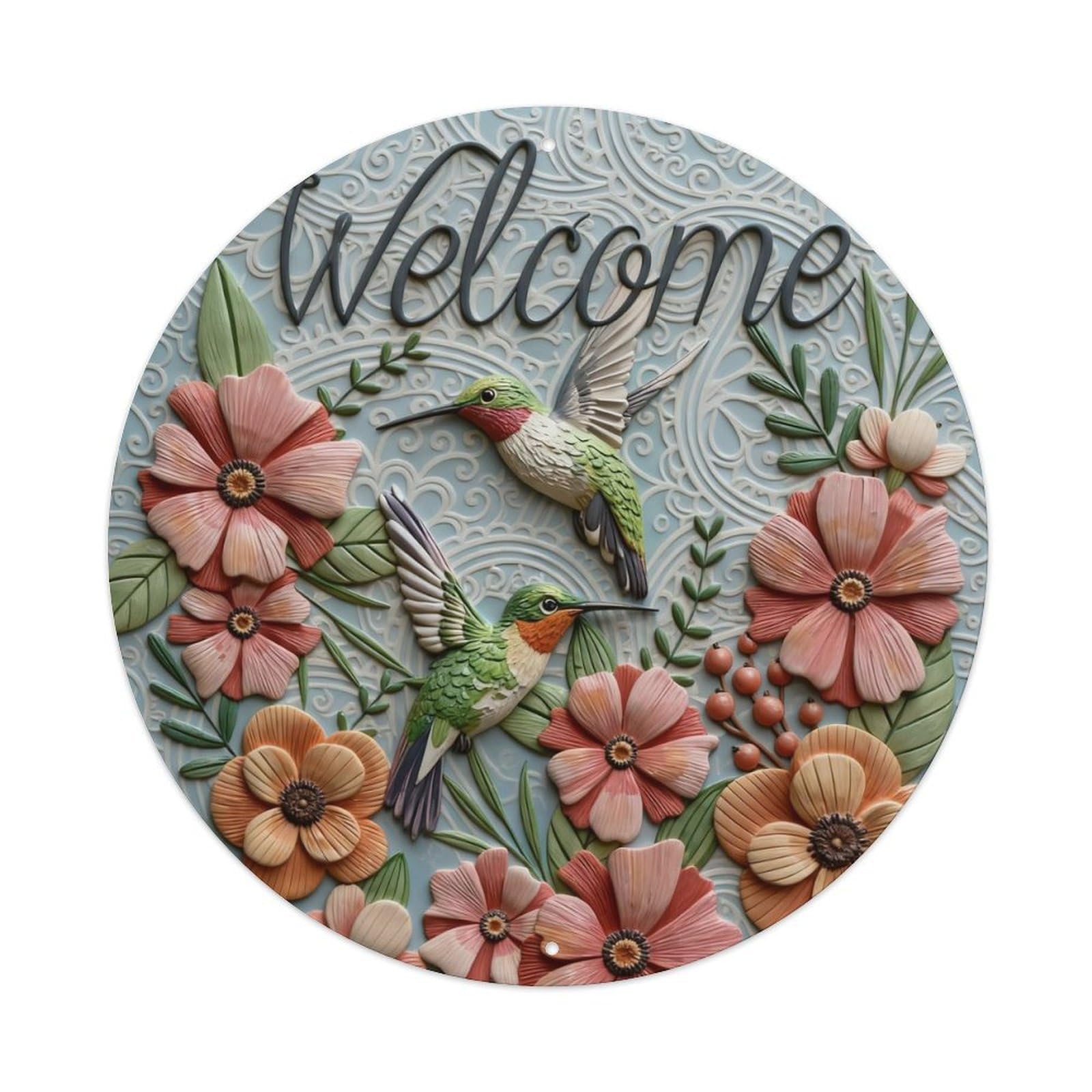 Zlatcbu Vintage Welcome Hummingbirds Flowers Leaves Patt_p4626 Metal Tin Sign Retro Wall Art Poster, Decor For Home Living Room Bar Cafe Garage, 8X8 Inch