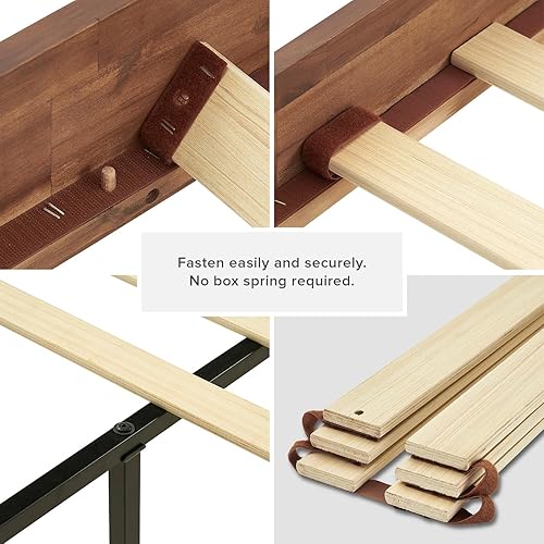 Miniatura 3 de mopio Ted - Marco de cama Queen con cabecero, marco de cama de plataforma de madera maciza de acacia moderna de mediados de siglo, listones de