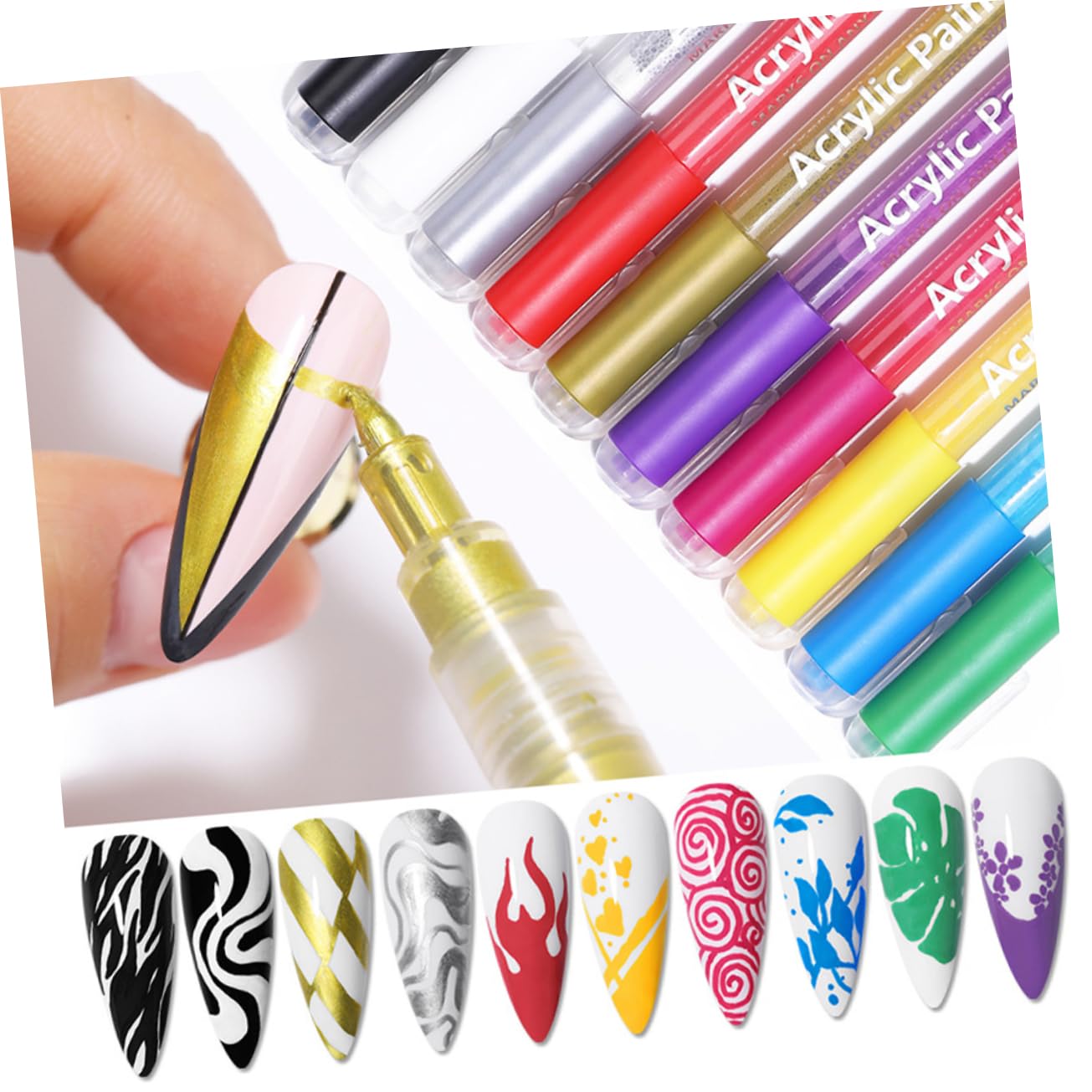 Gatuida 10pcs Nail Art Paint Pen Set Nails Art Marker Kit for Women Manicure Drawing Tool