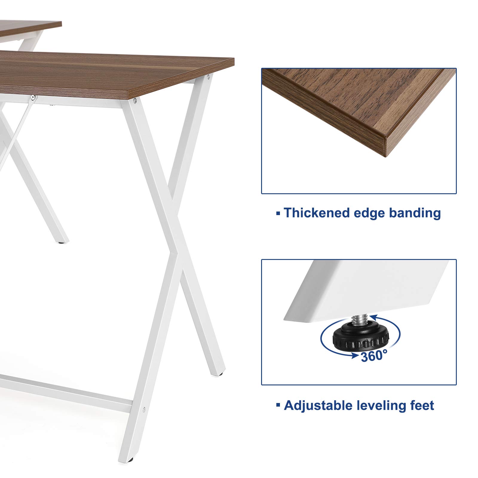 VASAGLE LShaped Computer Desk, Corner Office Writing Desk, Gaming Workstation, Sturdy Metal