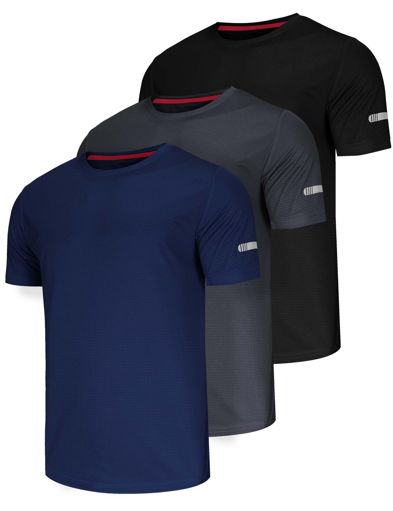 3-Pack Sport Tshirts Męskie koszulki funkcjonalne Szybko suche Oddychająca koszula treningowa Koszula fitness Koszula treningowa do biegania ćwiczeń kulturystycznych-Black/Grey/Navy-XXL