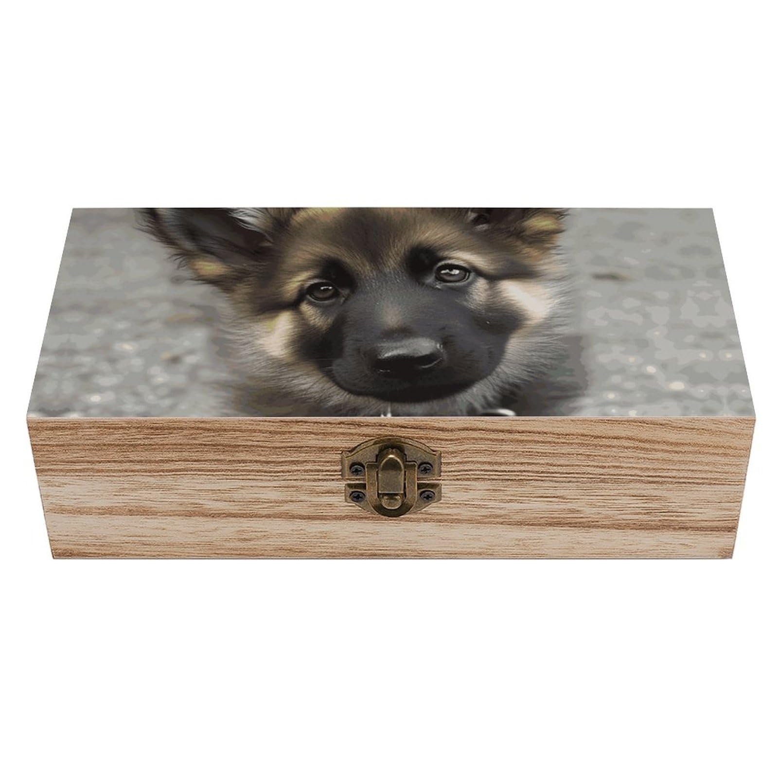 JTREHY Wooden Storage Box Container,Cute German Shepherd Puppyprinted Desk Storage Box Room Decoration Box Souvenir Storage Box for Jewelry Gift Storage And Home Decoration