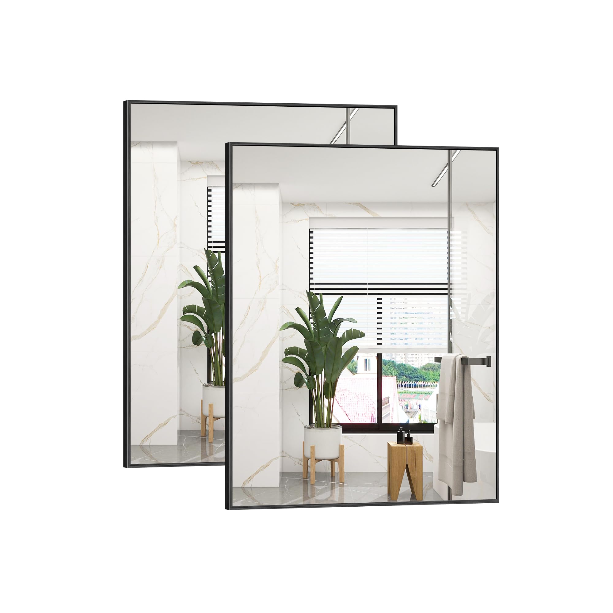 DESBING Black Bathroom Mirror for Wall, 2 Pack 18x24 Inch Rectangle Mirrors with Metal Frame, Modern Vanity Wall Mirror Decor for Entryway Hangs, Bathroom Living Room Horizontal or Vertical